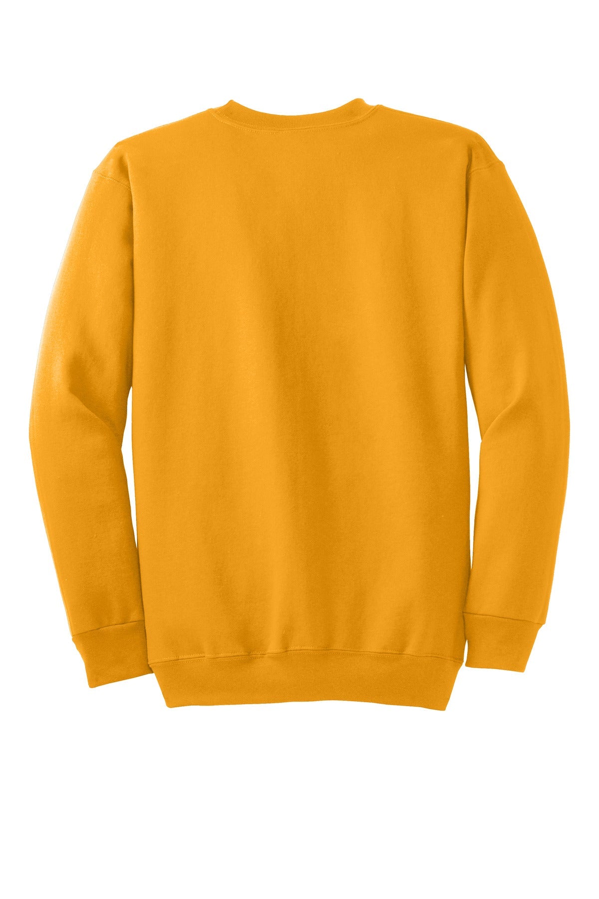 Rear View of Gold Port & Co Essential Fleece Crewneck Sweatshirt. PC90