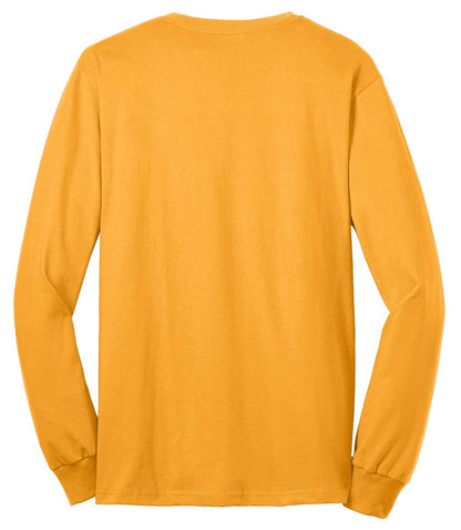 Rear View of Gold Port & Co Long Sleeve Core Blend Tee. PC55LS