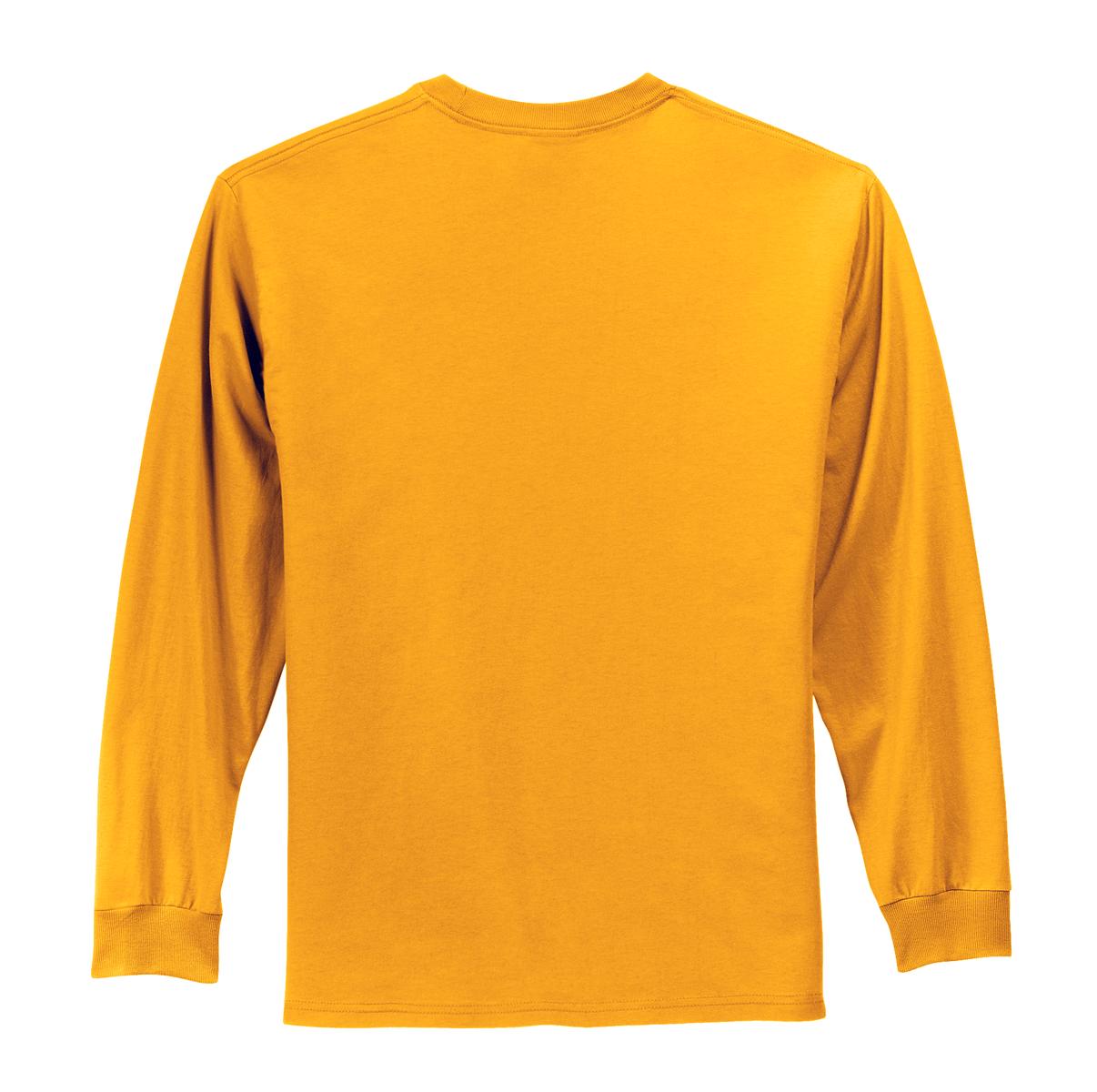 Rear View of Gold Port & Co Long Sleeve Essential Tee. PC61LS