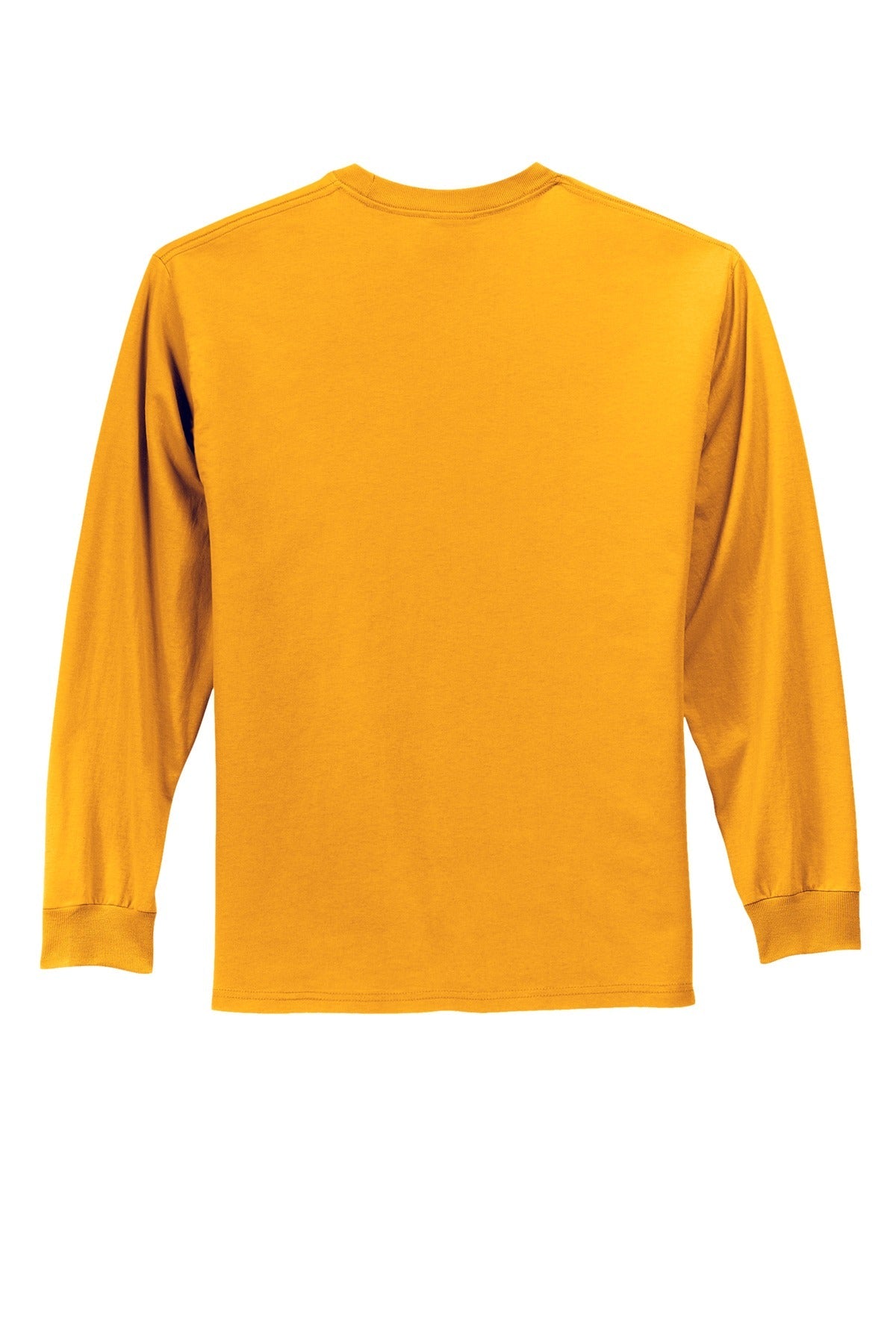 Rear View of Gold Port & Co Long Sleeve Essential Tee. PC61LS