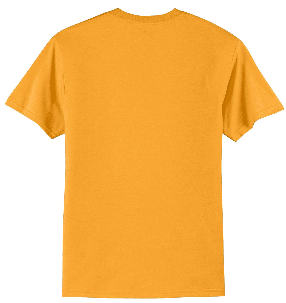 Rear View of Gold Port & Co Tall Core Blend Tee. PC55T