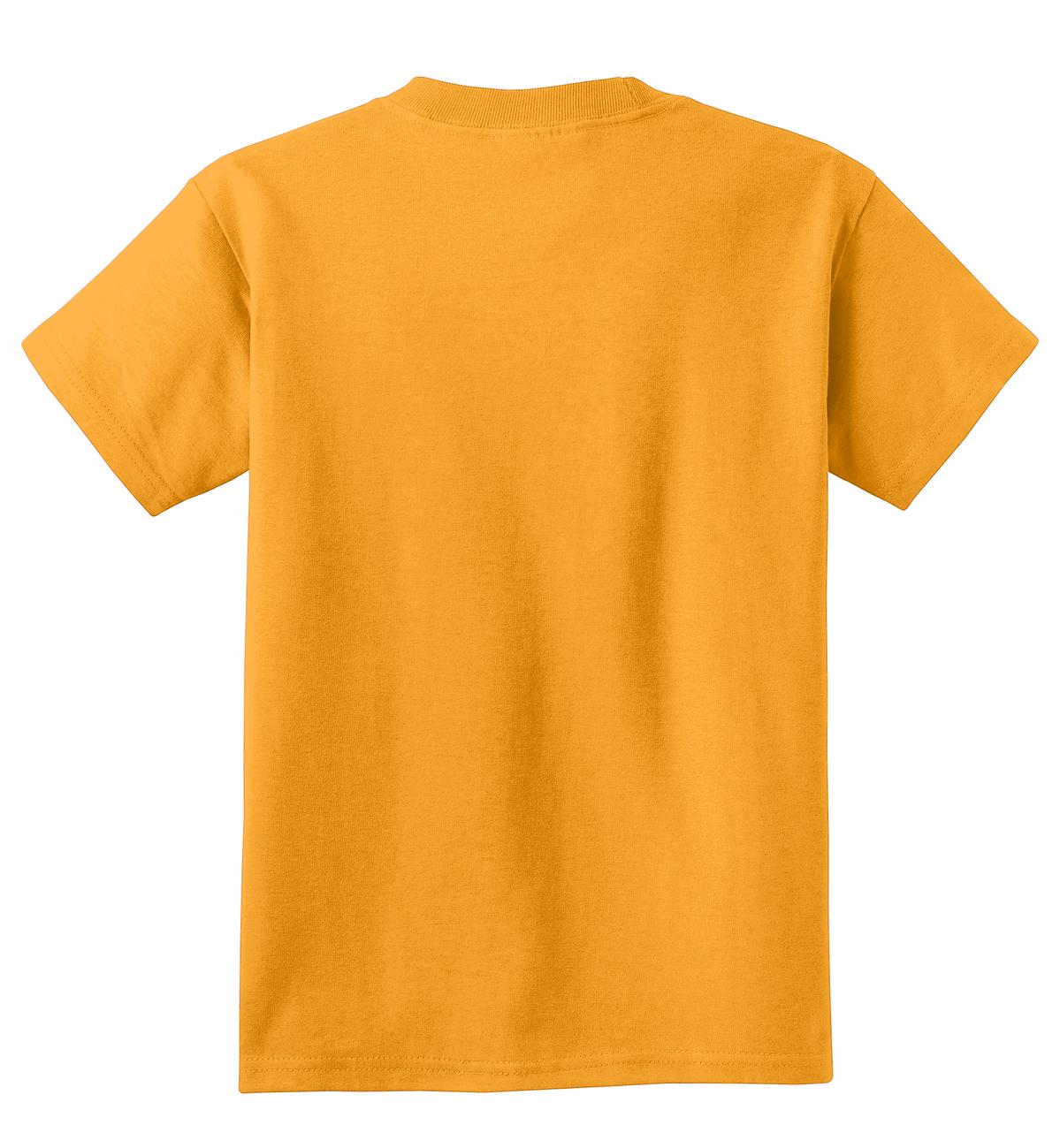 Rear View of Gold Port & Co Youth Core Cotton Tee. PC54Y