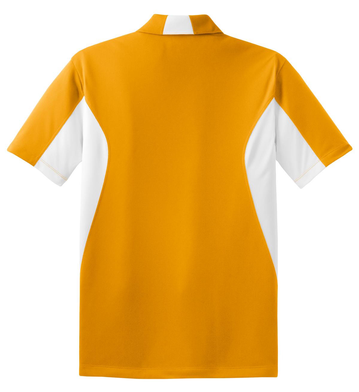 Rear View of Gold/White Sport-Tek Side Blocked Micropique Sport-Wick Polo. ST655