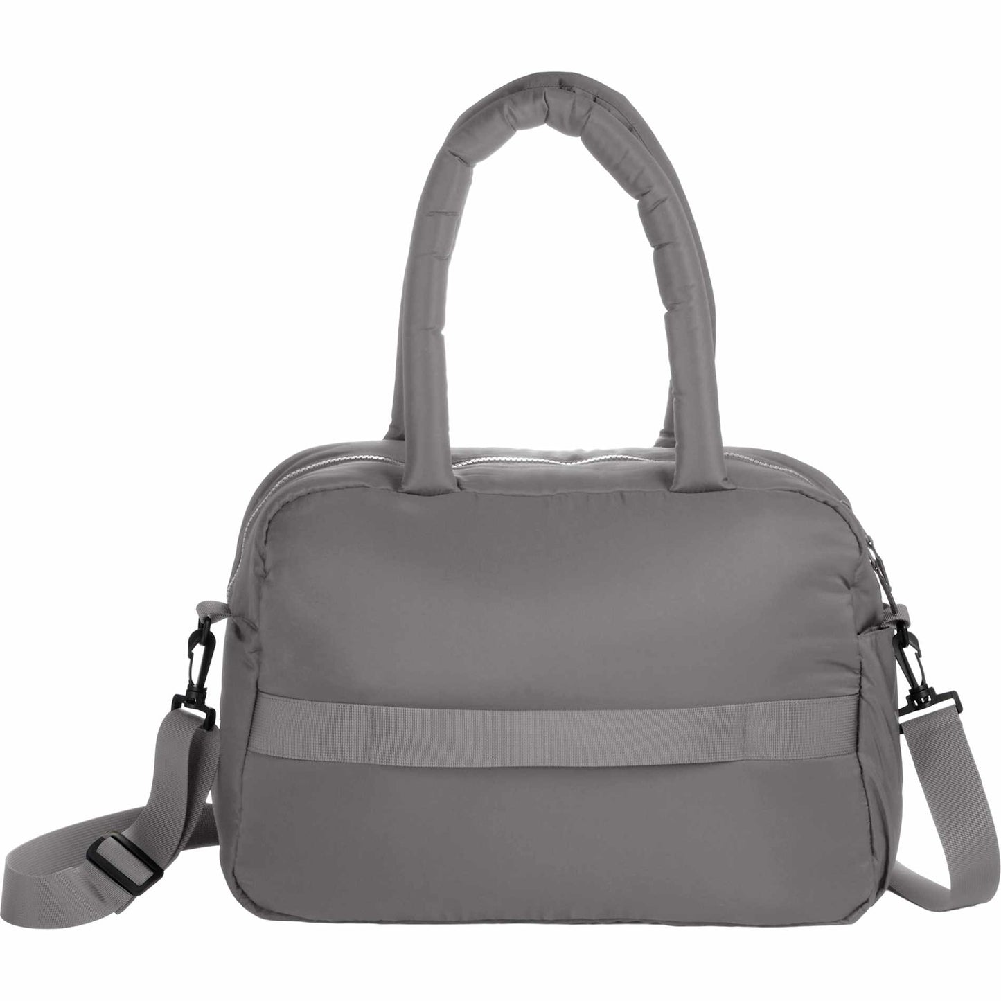 Rear View of Gray Puffer Recycled Duffle Bag plain