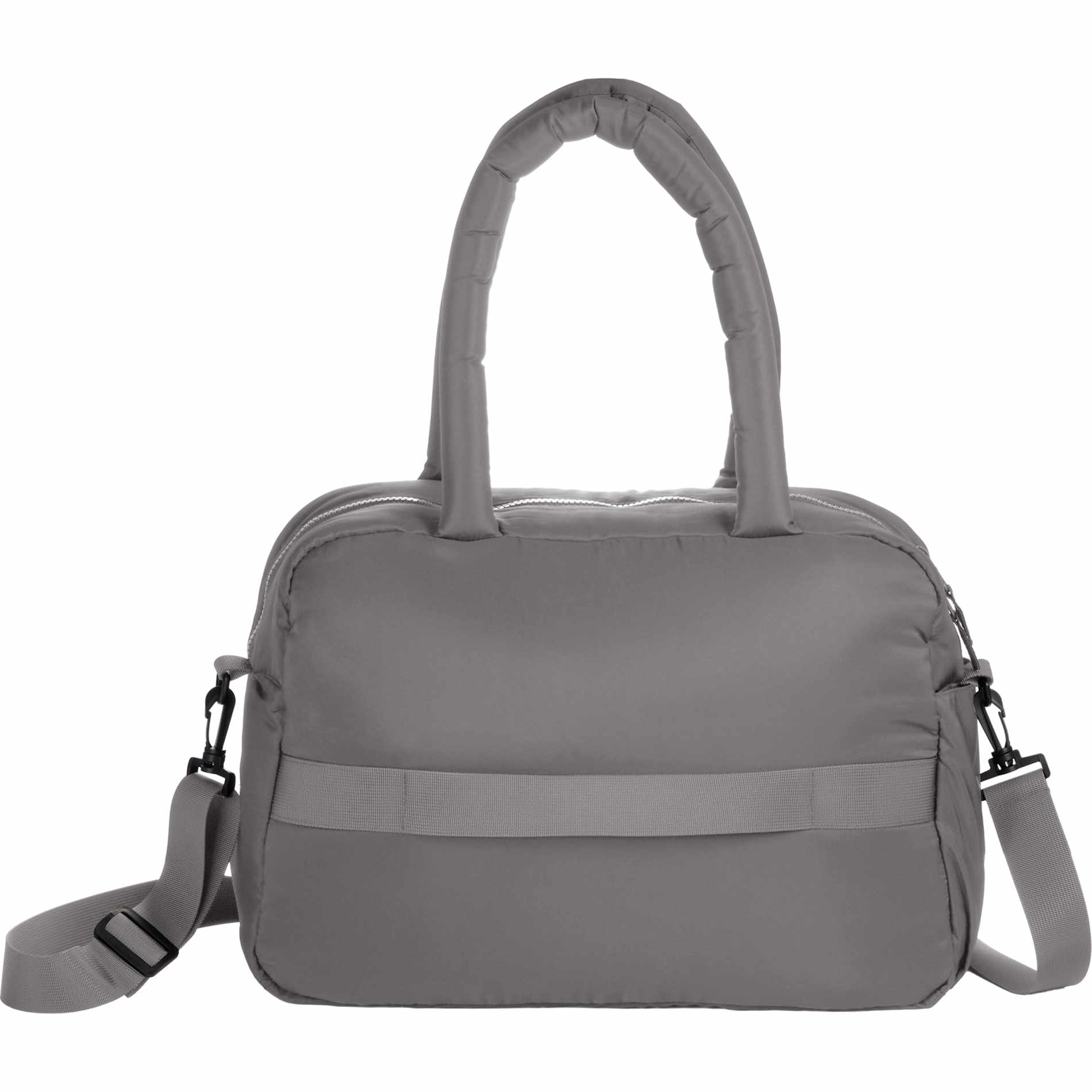 Rear View of Gray Puffer Recycled Duffle Bag plain