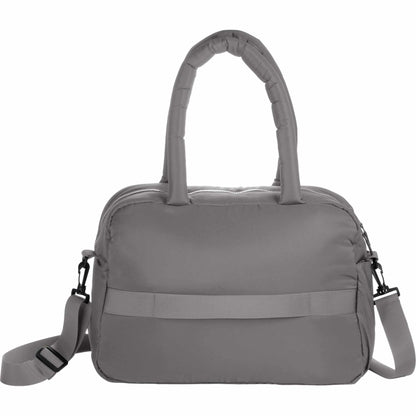 Rear View of Gray Puffer Recycled Duffle Bag plain