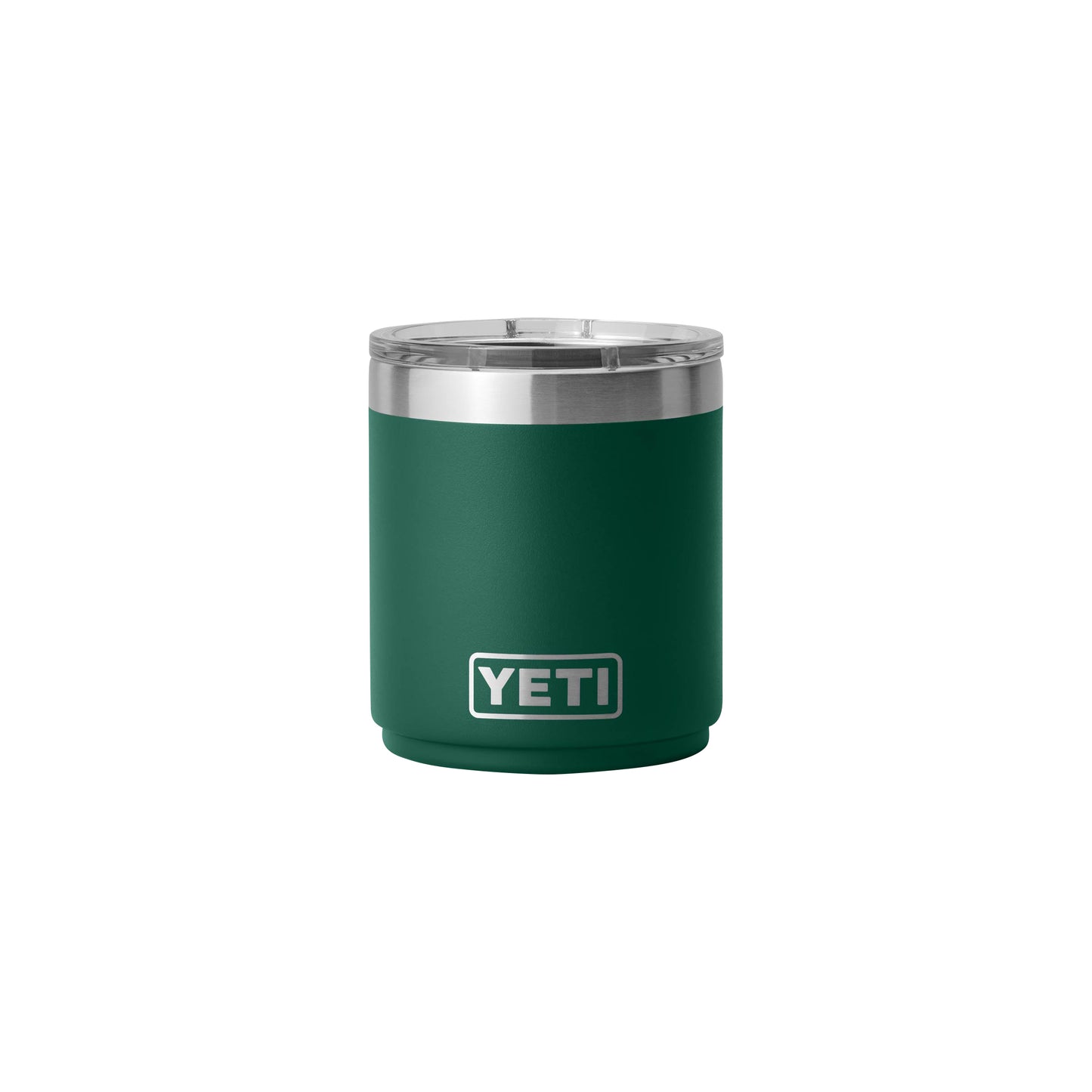 Rear View of Green-Black-Forest Rambler® 10 oz Stackable Lowball with MagSlider™ Lid plain
