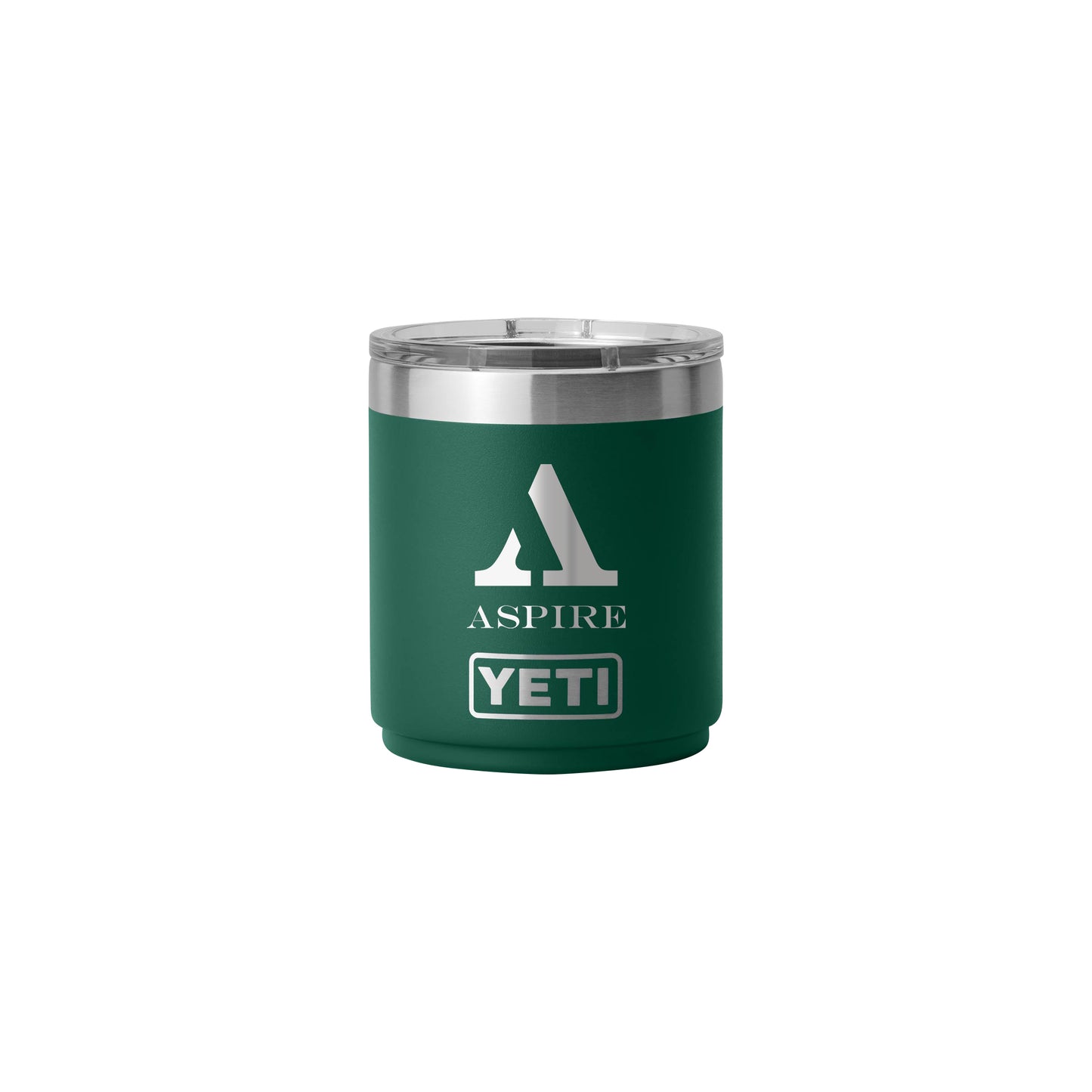 Rear View of Green-Black-Forest Rambler® 10 oz Stackable Lowball with MagSlider™ Lid