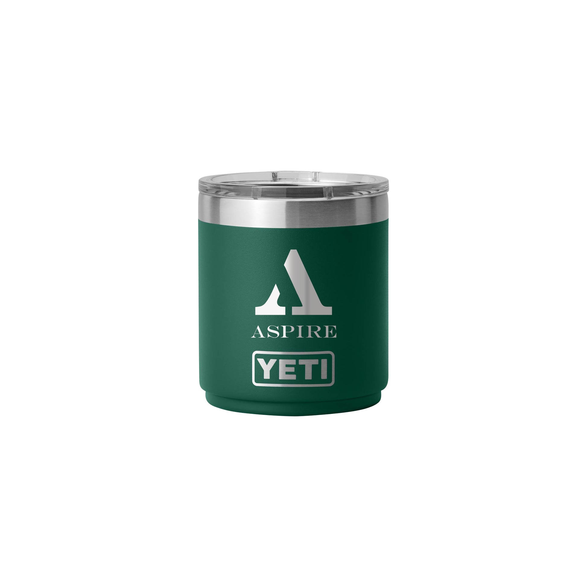 Rear View of Green-Black-Forest Rambler® 10 oz Stackable Lowball with MagSlider™ Lid