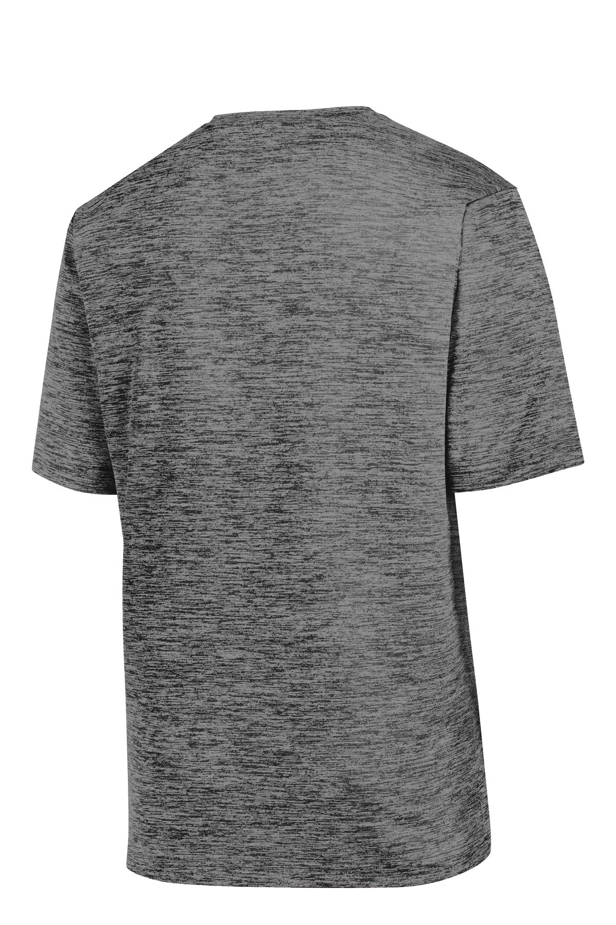 Rear View of Grey Black Ele Sport-Tek PosiCharge Electric Heather Tee. ST390