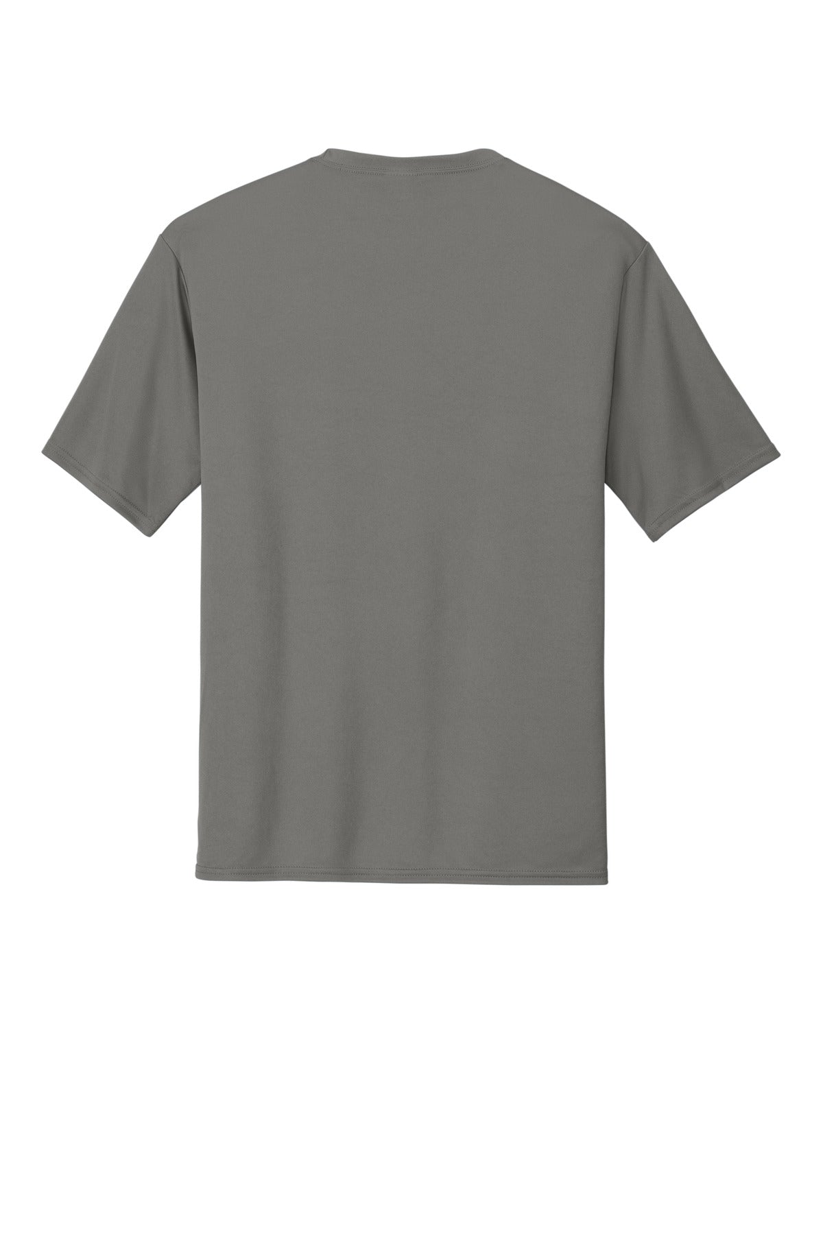 Rear View of Grey Concrete Port & Co Performance Tee. PC380