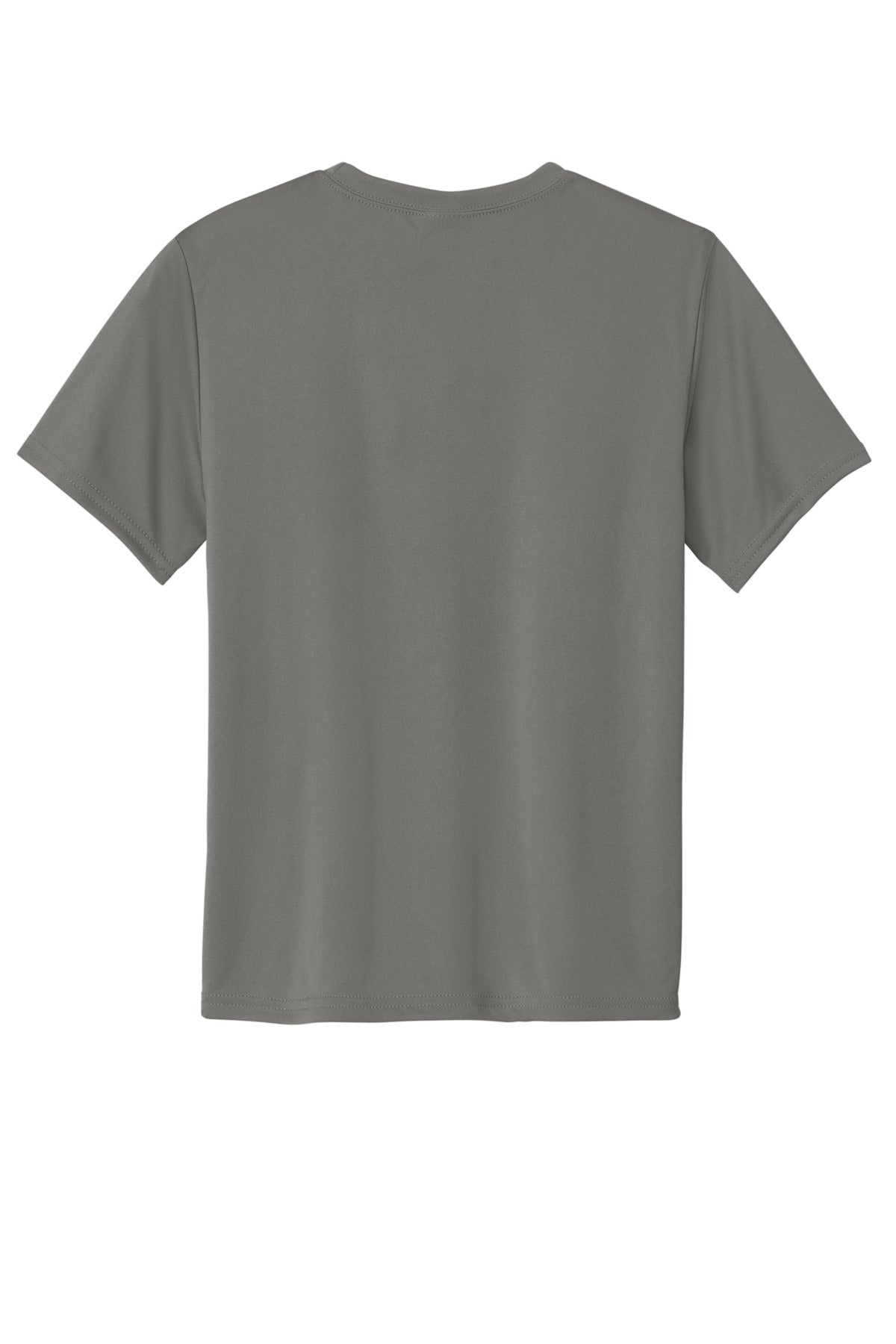 Rear View of Grey Concrete Port & Co Youth Performance Tee. PC380Y