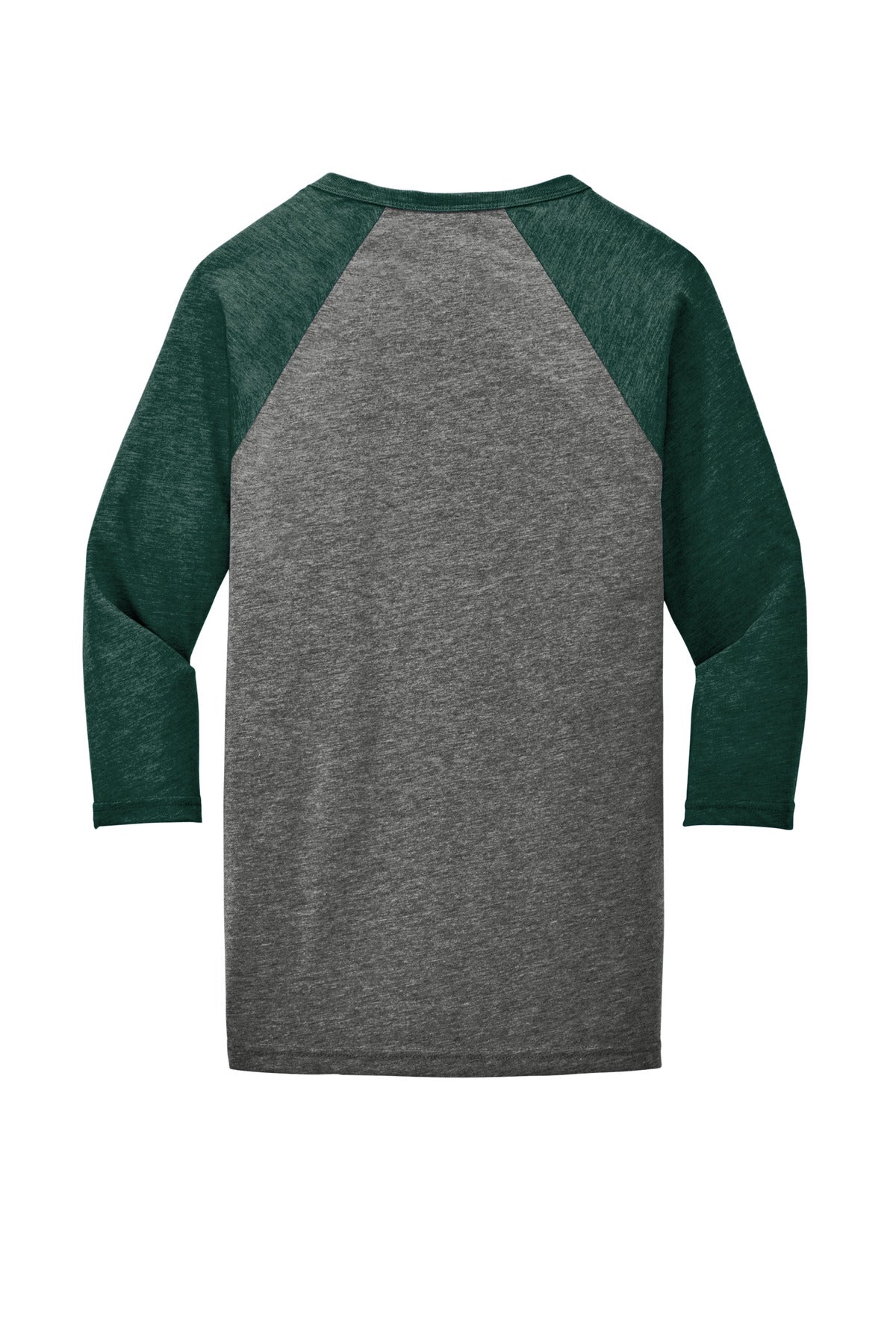 Rear View of Grey/Emerld TB BELLA+CANVAS Unisex 3/4-Sleeve Baseball Tee. BC3200
