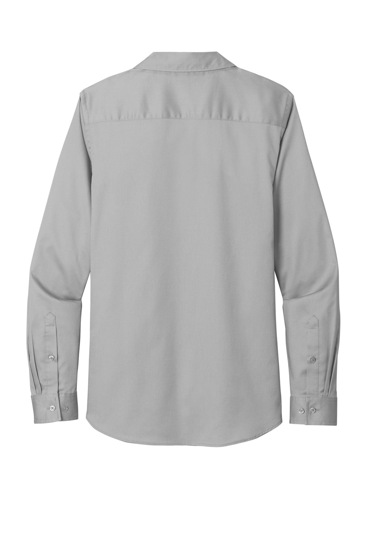 Rear View of GustyGrey Port Authority Women's Long Sleeve SuperPro React Twill Shirt. LW808