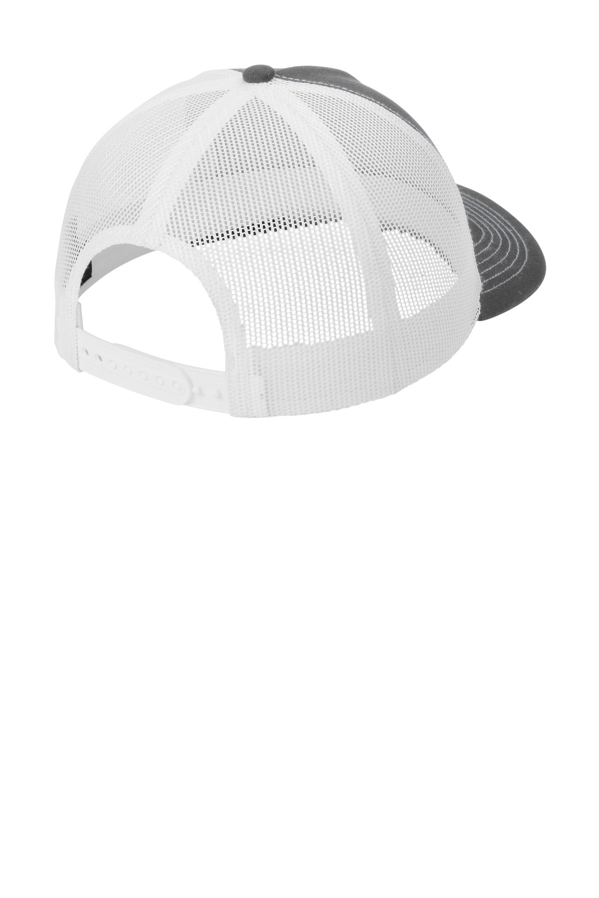 Rear View of GySt/White Port Authority Low-Profile Snapback 5-Panel Trucker Cap C405LP