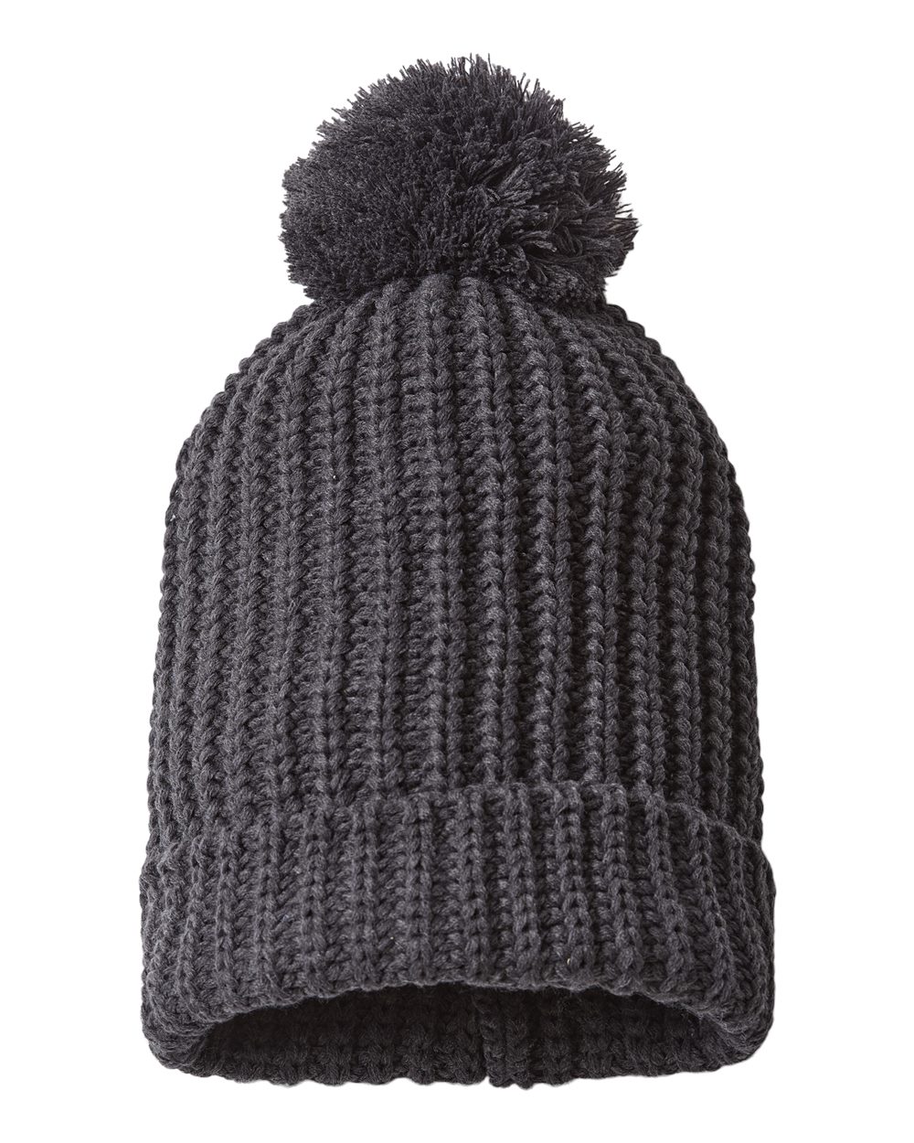 Rear View of Heather Charcoal Chunky Cable Beanie - 143R
