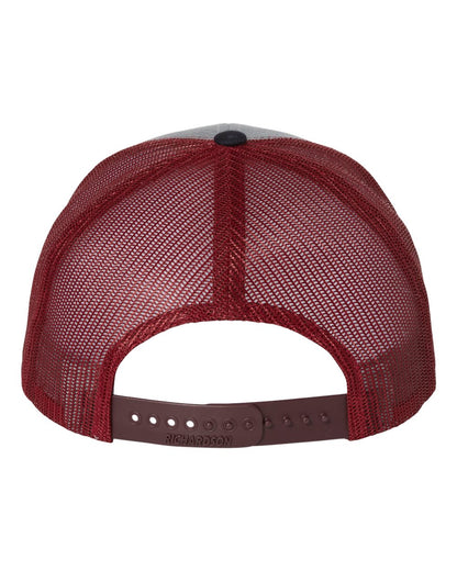 Rear View of Heather Grey/ Cardinal/ Navy Snapback Trucker Cap - 112