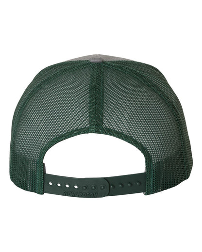 Rear View of Heather Grey/ Dark Green Snapback Trucker Cap - 112