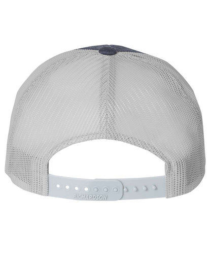 Rear View of Heather Navy/ Light Grey Low Pro Trucker Cap - 115
