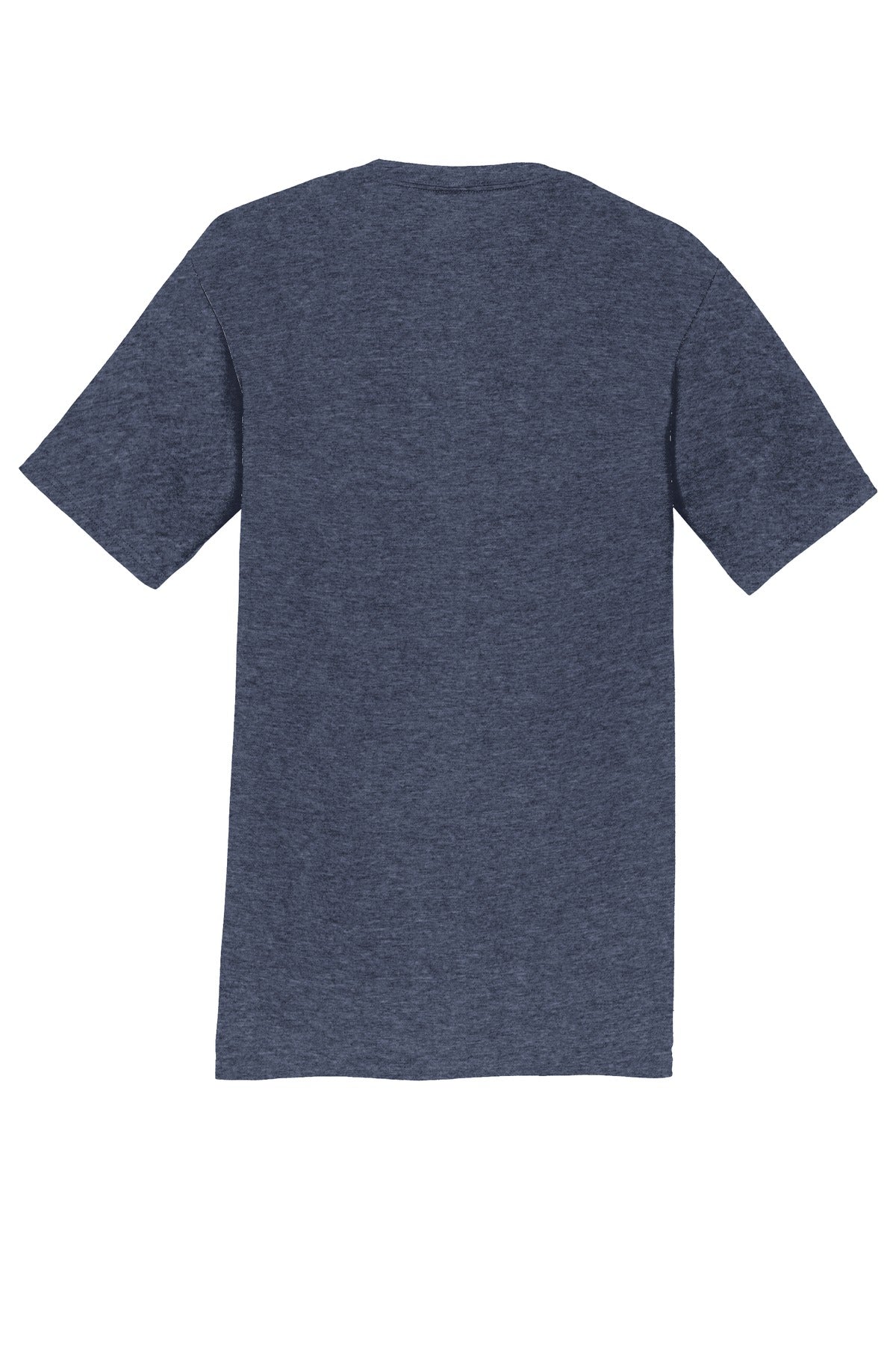 Rear View of Heather Navy Port & Co Fan Favorite Tee. PC450