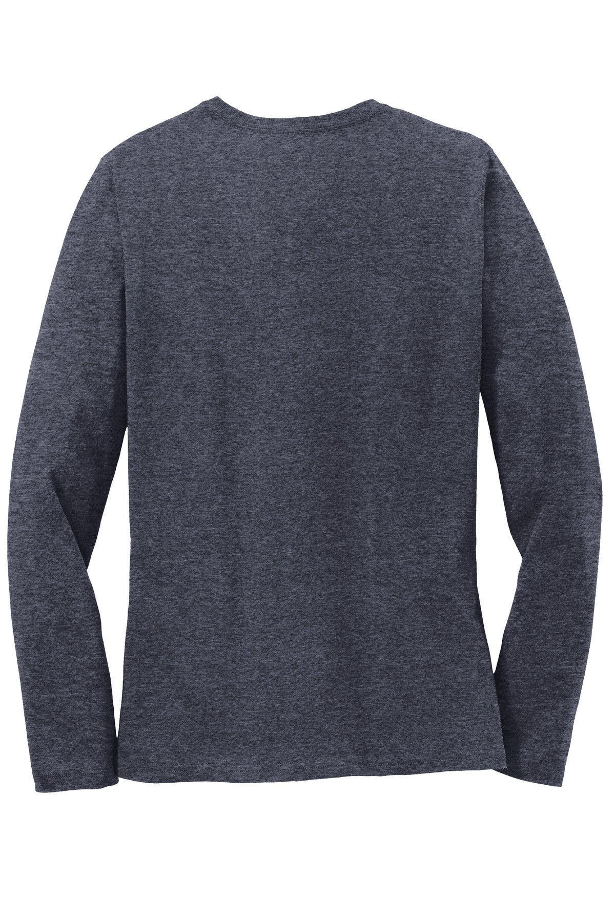 Rear View of Heather Navy Port & Co Women's Long Sleeve Core Cotton Tee. LPC54LS