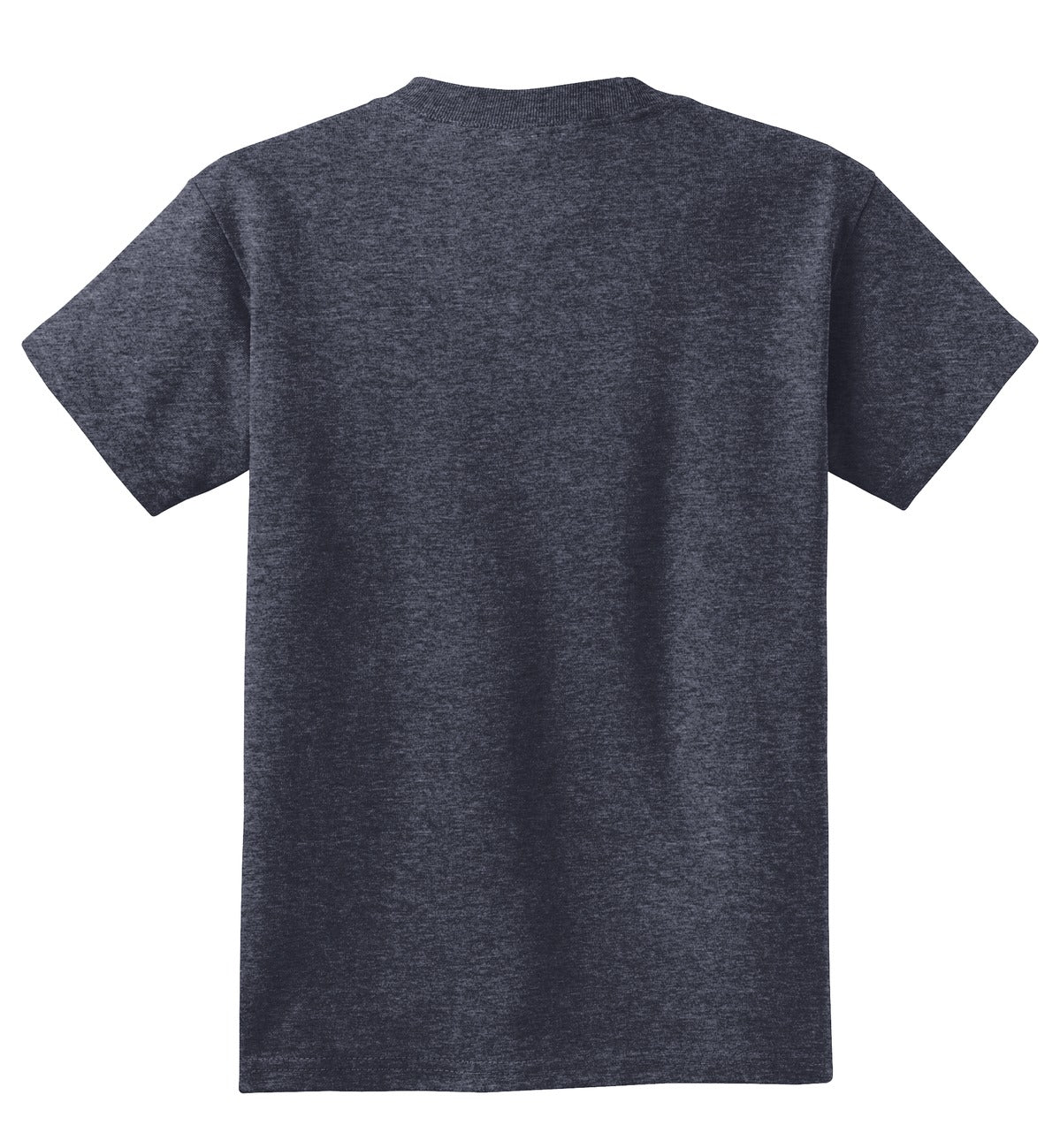 Rear View of Heather Navy Port & Co Youth Core Cotton Tee. PC54Y