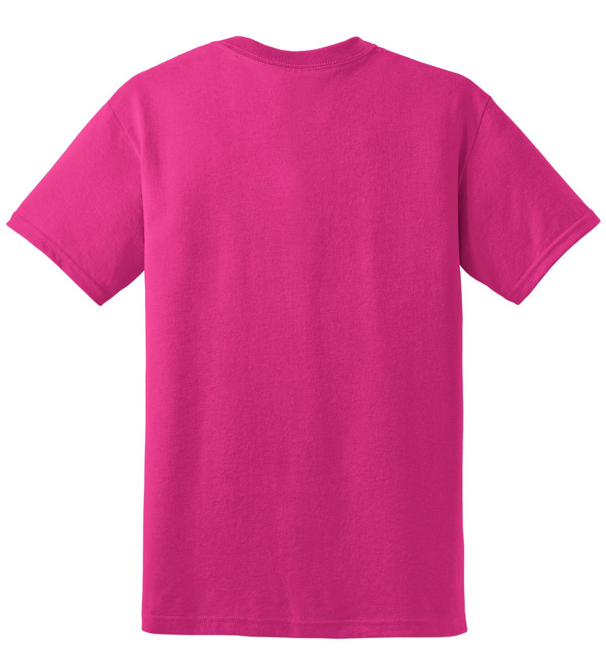 Rear View of Heliconia Gildan DryBlend 50 Cotton/50 Poly T-Shirt. 8000