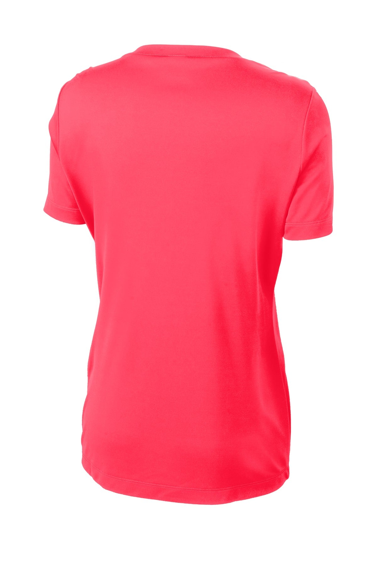 Rear View of Hot Coral Sport-Tek Women's PosiCharge Competitor Tee. LST350