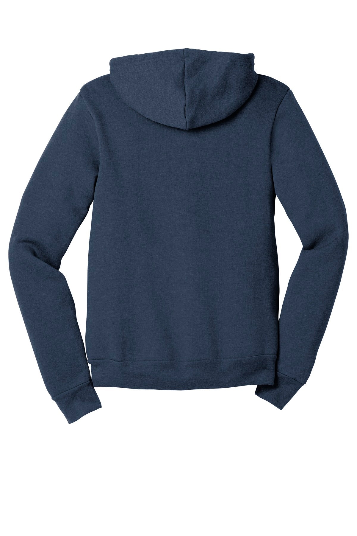 Rear View of Ht Navy BELLA+CANVAS Unisex Sponge Fleece Full-Zip Hoodie. BC3739