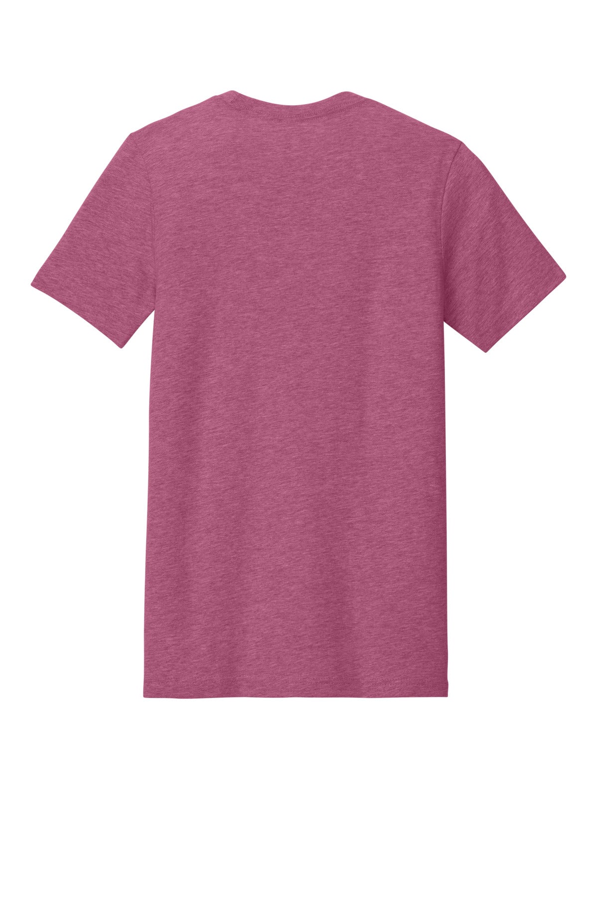 Rear View of Ht Raspberry BELLA+CANVAS Unisex Heather CVC Short Sleeve Tee. BC3001CVC