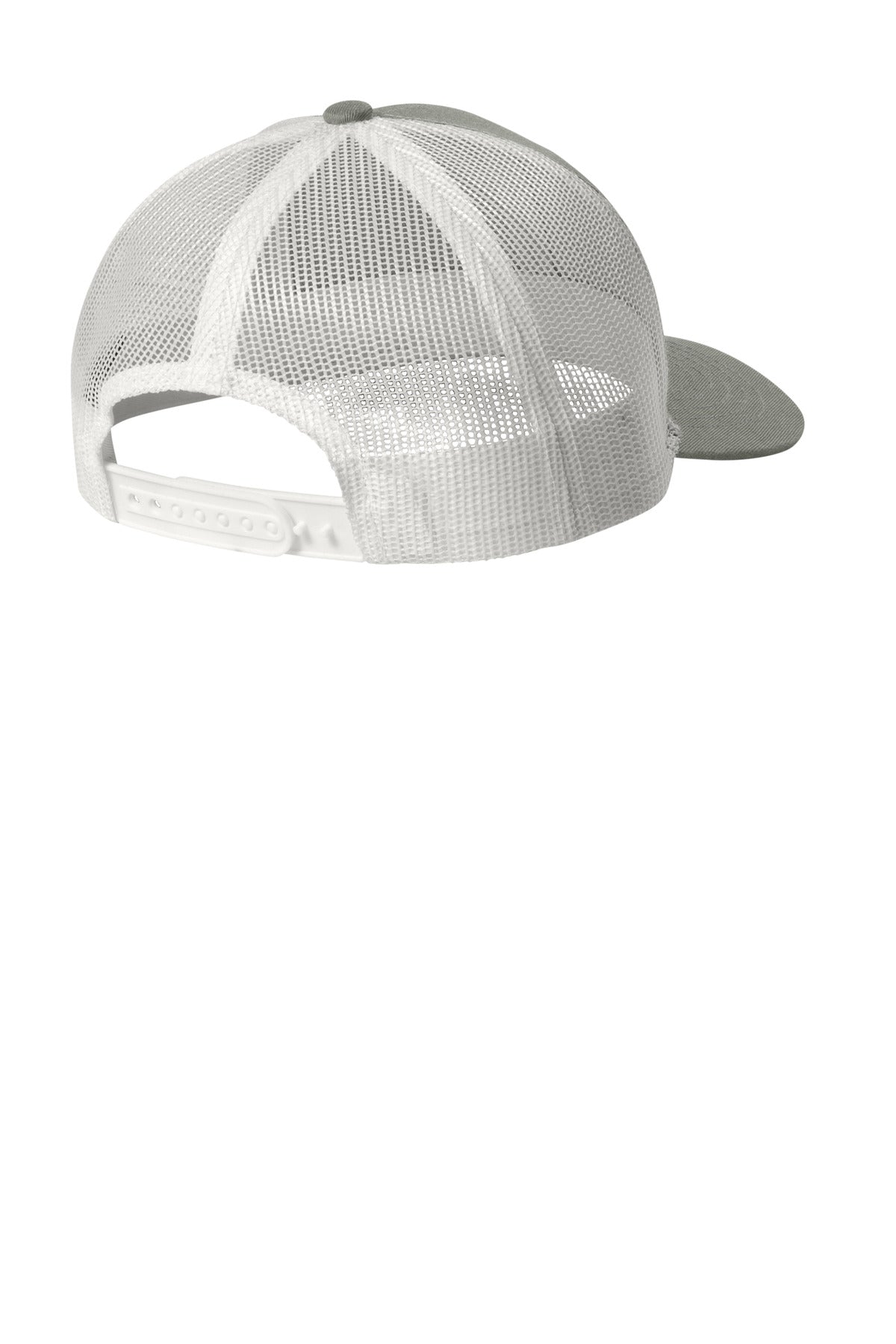 Rear View of HtGy/White Port Authority Youth Snapback Trucker Cap YC402