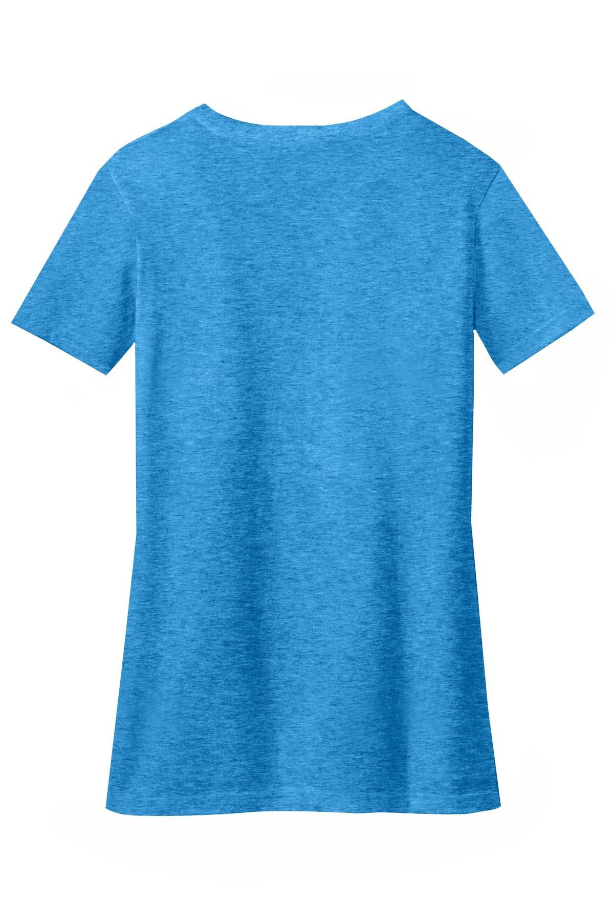 Rear View of Hthr Brt Turqu District Women's Perfect Blend CVC V-Neck Tee. DM1190L