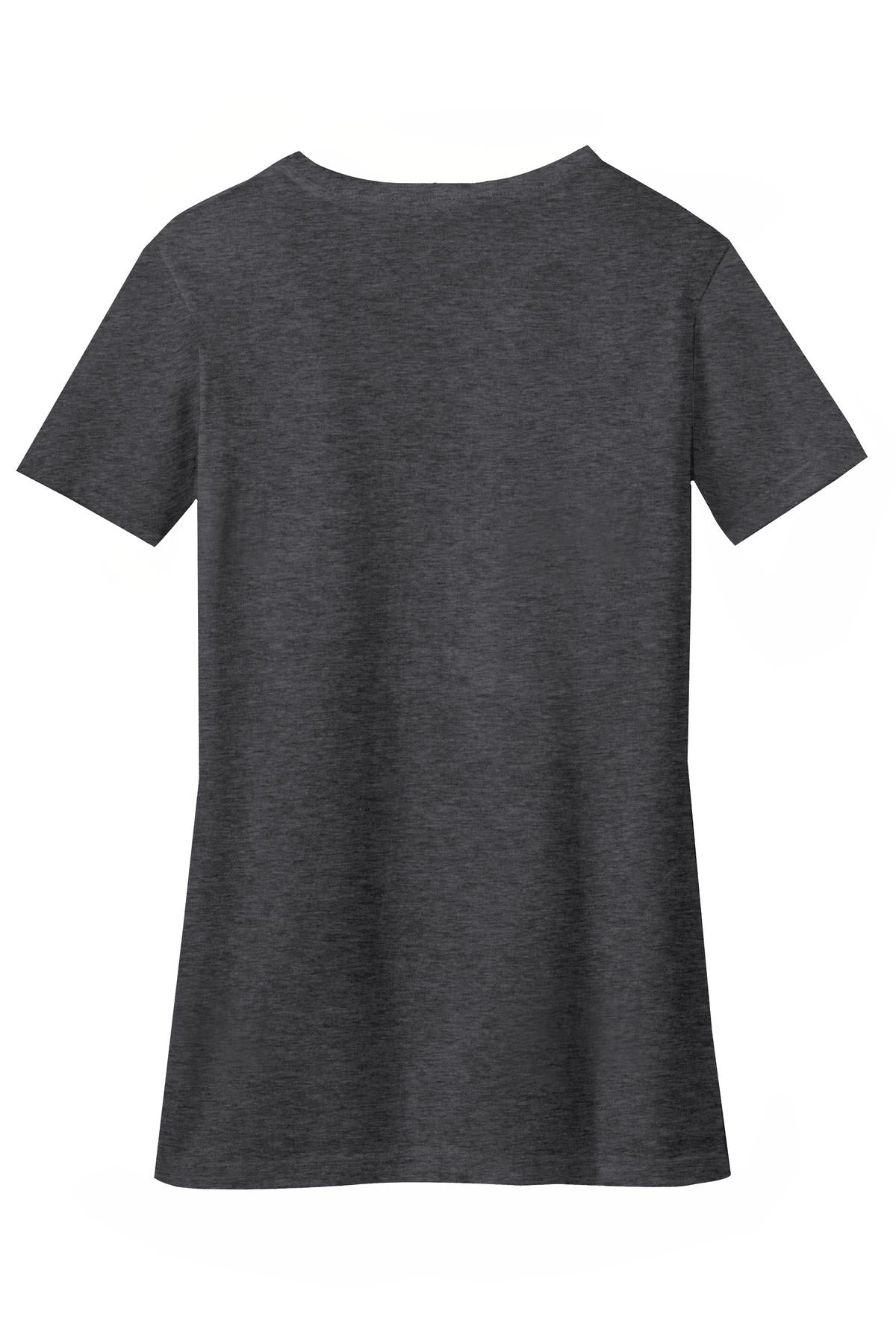 Rear View of Hthr Charcoal District Women's Perfect Blend CVC V-Neck Tee. DM1190L