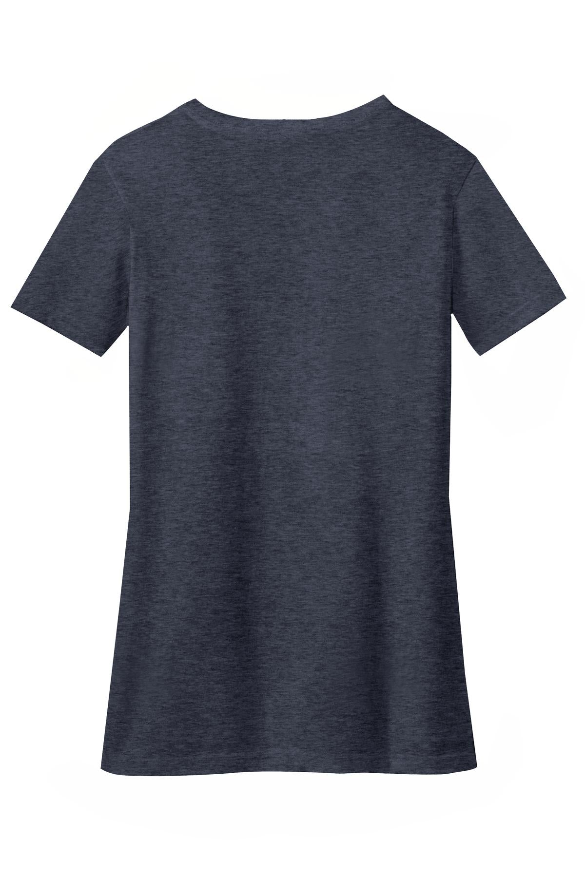 Rear View of Hthr Navy District Women's Perfect Blend CVC V-Neck Tee. DM1190L