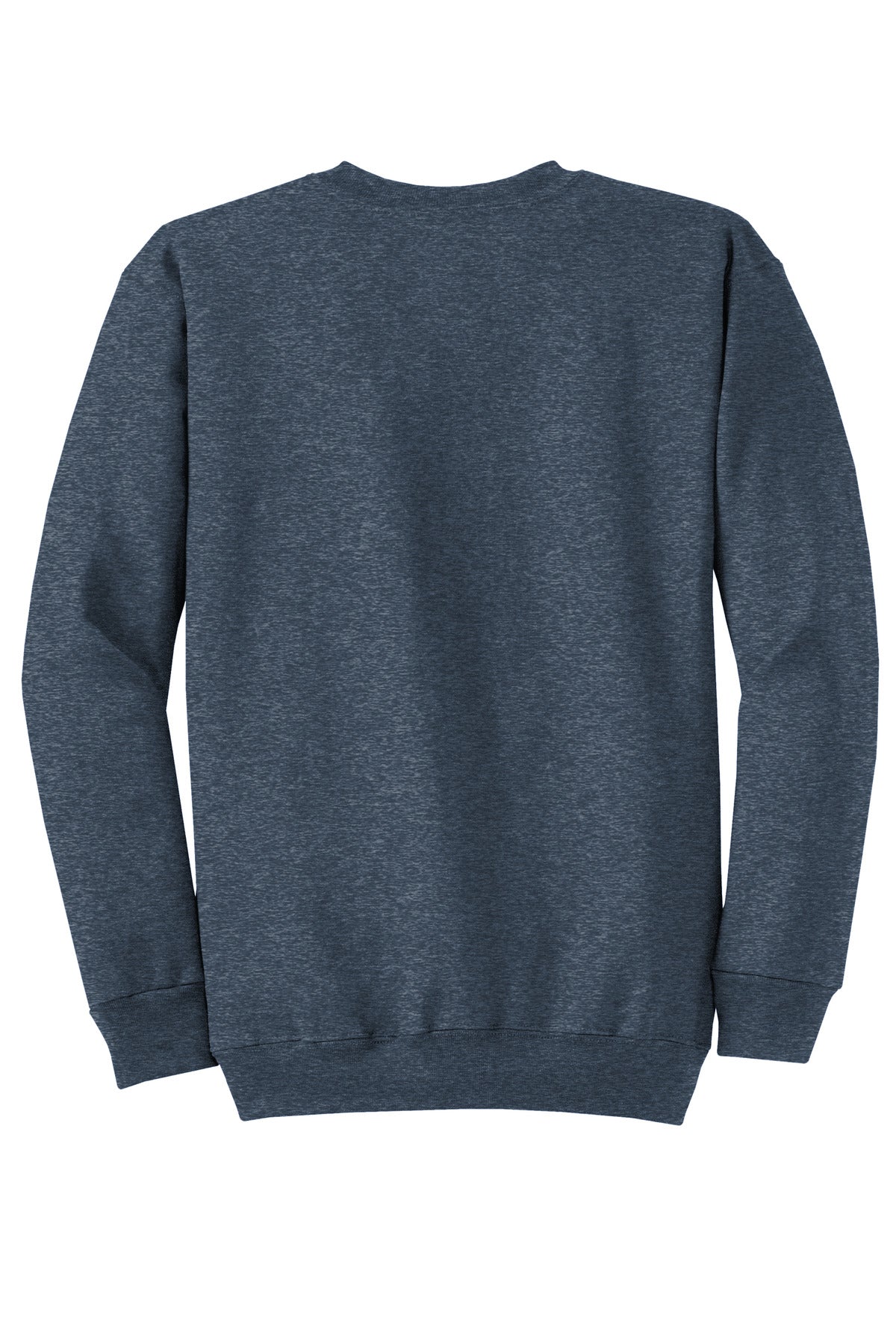 Rear View of Hthr Navy Port & Co Core Fleece Crewneck Sweatshirt. PC78