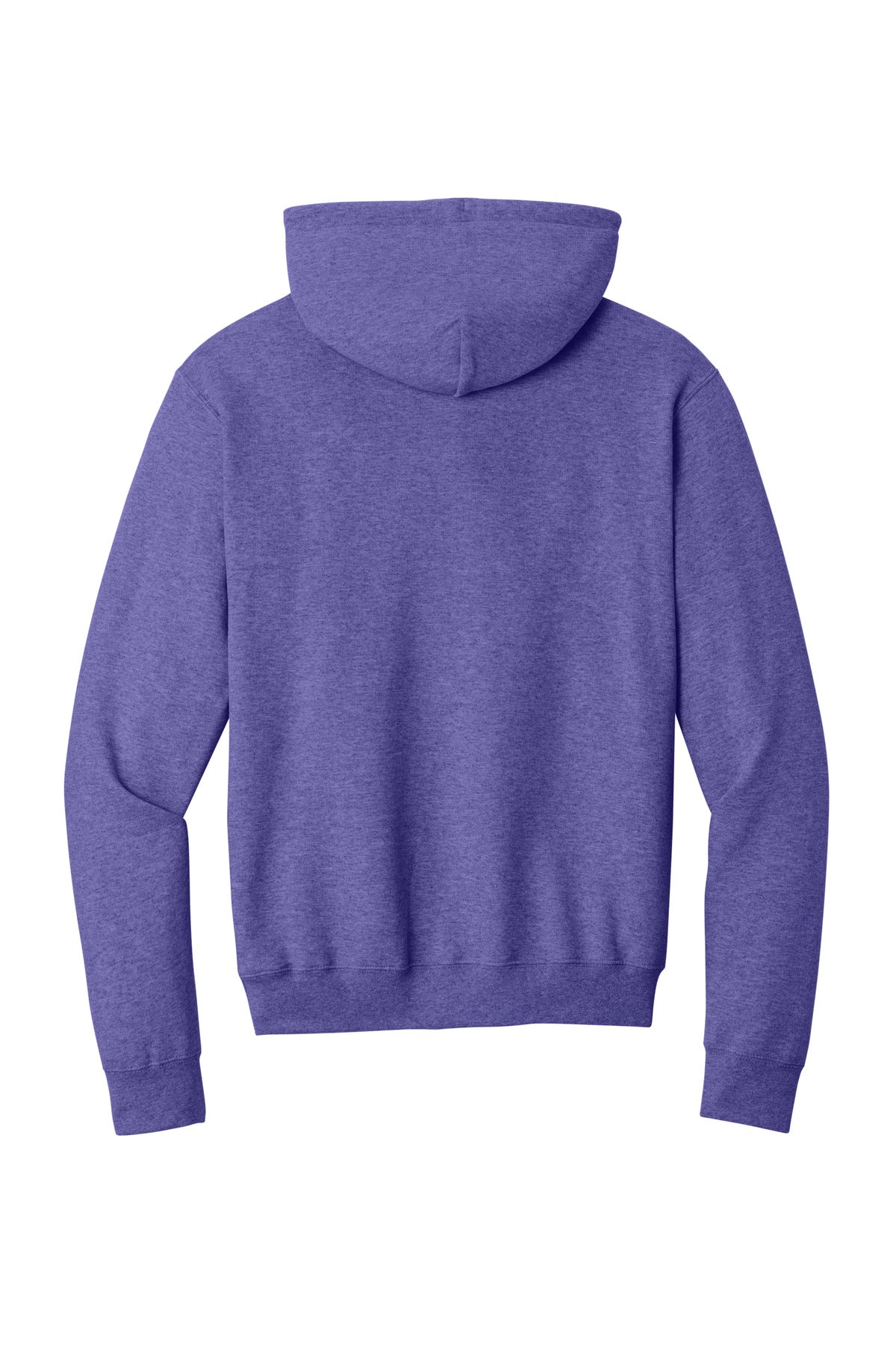Rear View of Hthr Purple Port & Co Core Fleece Pullover Hooded Sweatshirt. PC78H