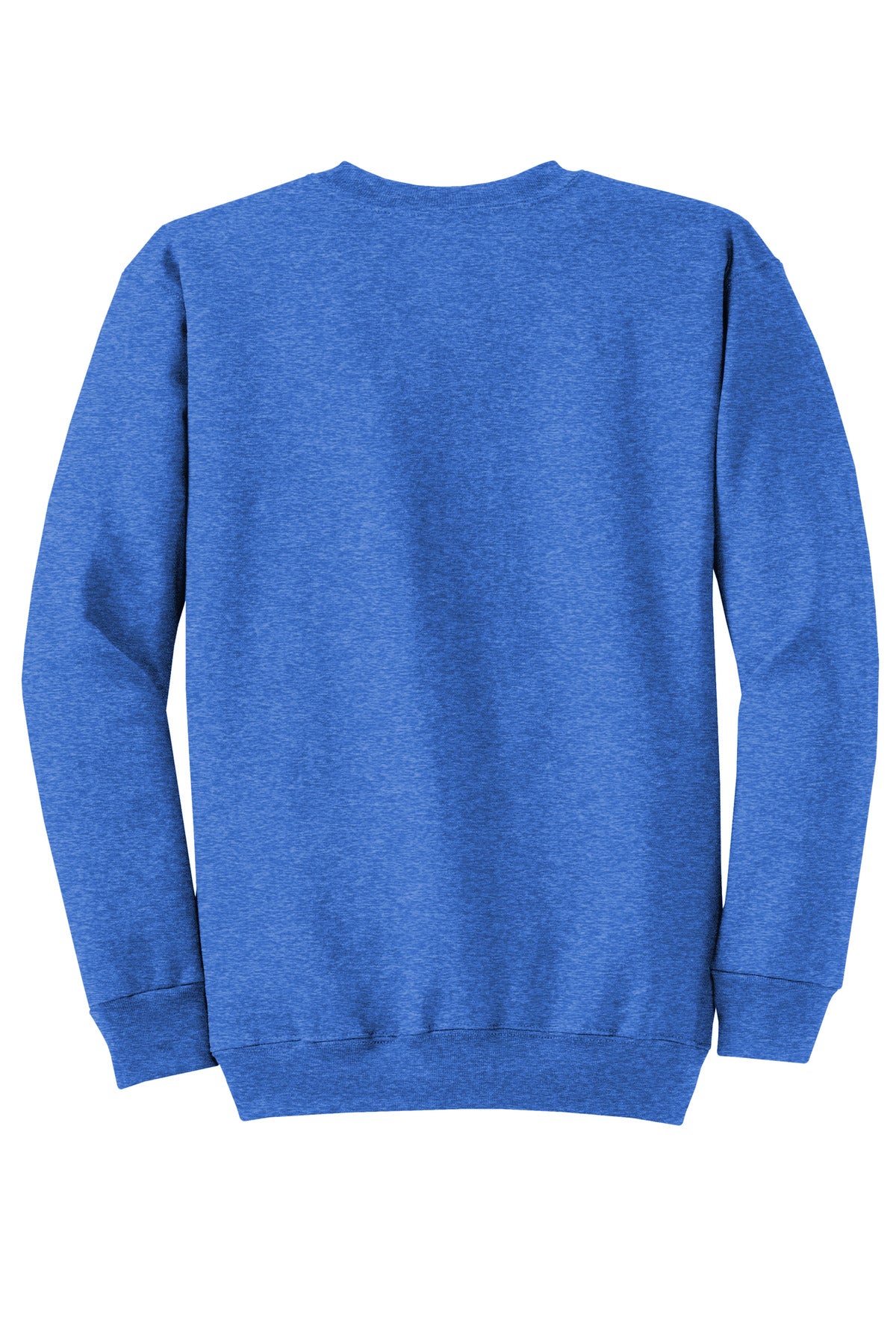 Rear View of Hthr Royal Port & Co Core Fleece Crewneck Sweatshirt. PC78