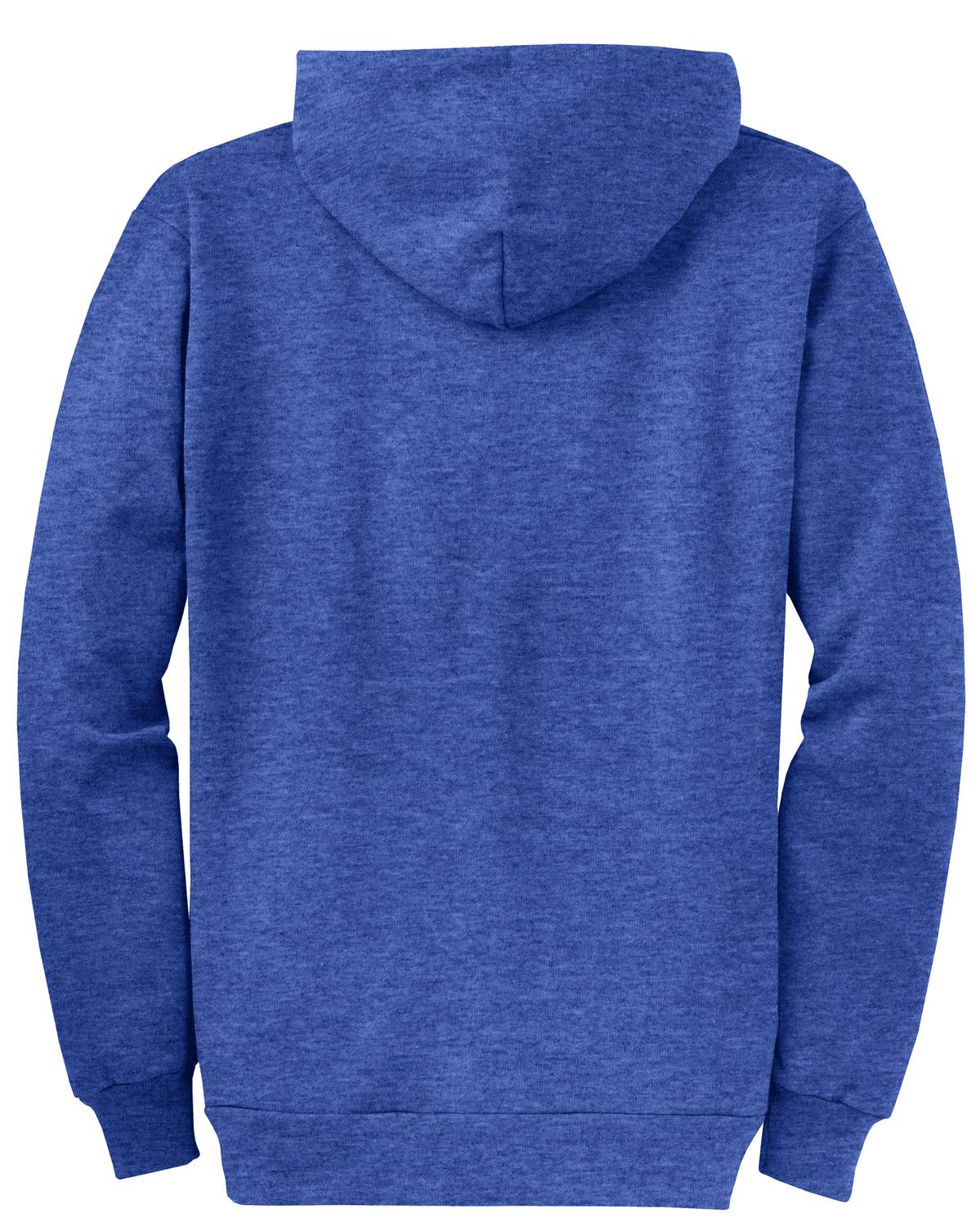 Rear View of Hthr Royal Port & Co Core Fleece Full-Zip Hooded Sweatshirt. PC78ZH