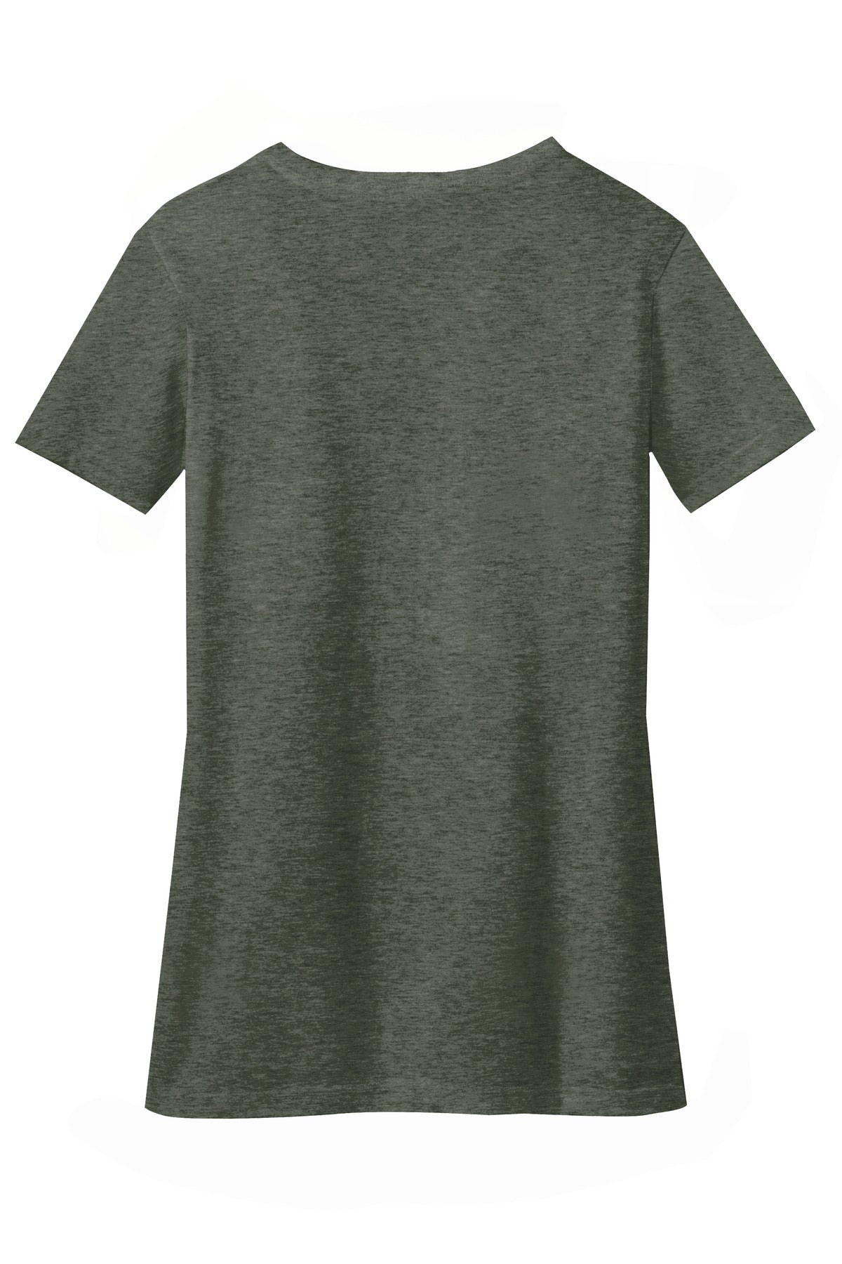 Rear View of Hthrd Olive District Women's Perfect Blend CVC V-Neck Tee. DM1190L