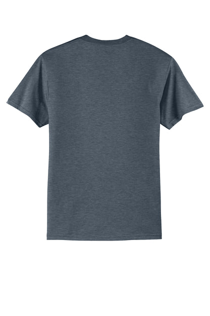 Rear View of HthrNavy Port & Co Core Blend Tee. PC55