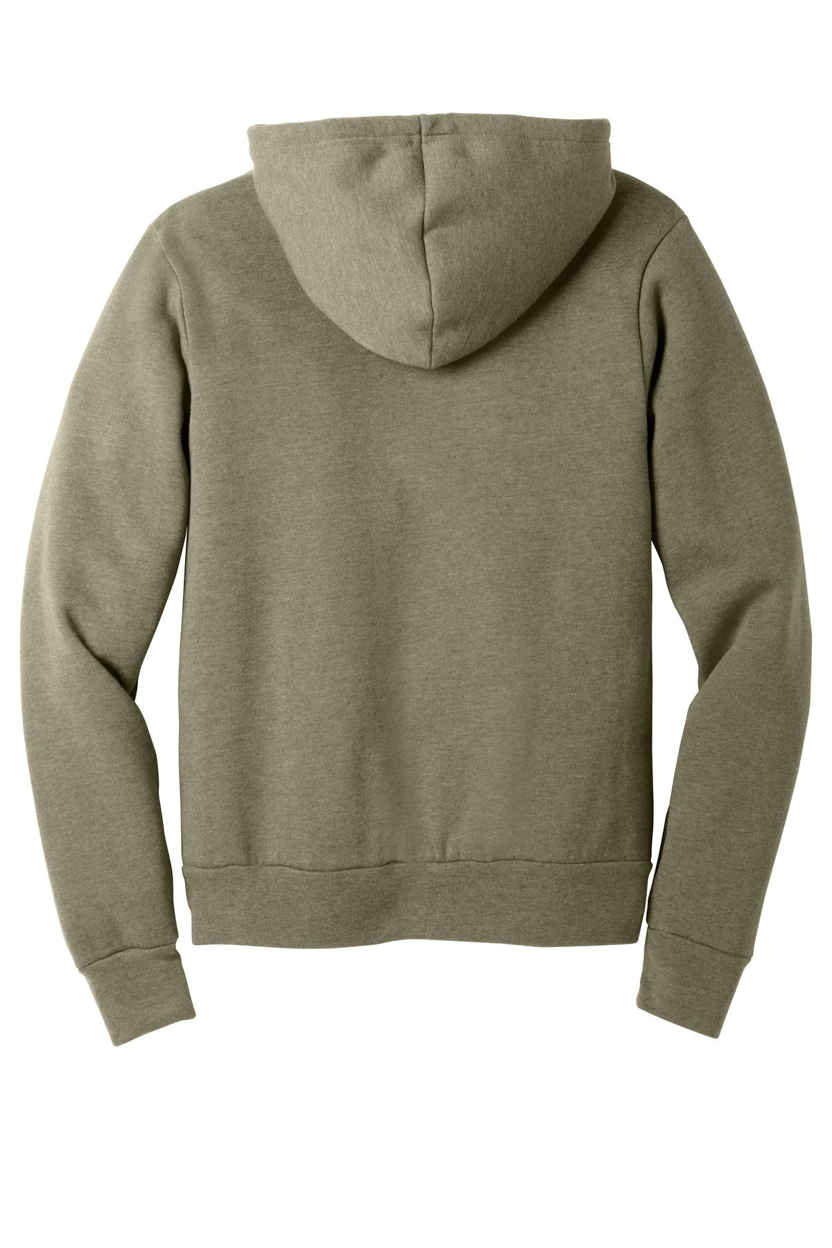 Rear View of HthrOlive BELLA+CANVAS Unisex Sponge Fleece Pullover Hoodie. BC3719