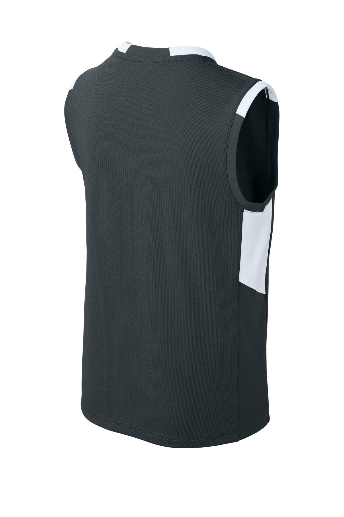 Rear View of IrGy/White Sport-Tek Youth Club Sleeveless V-Neck YST441