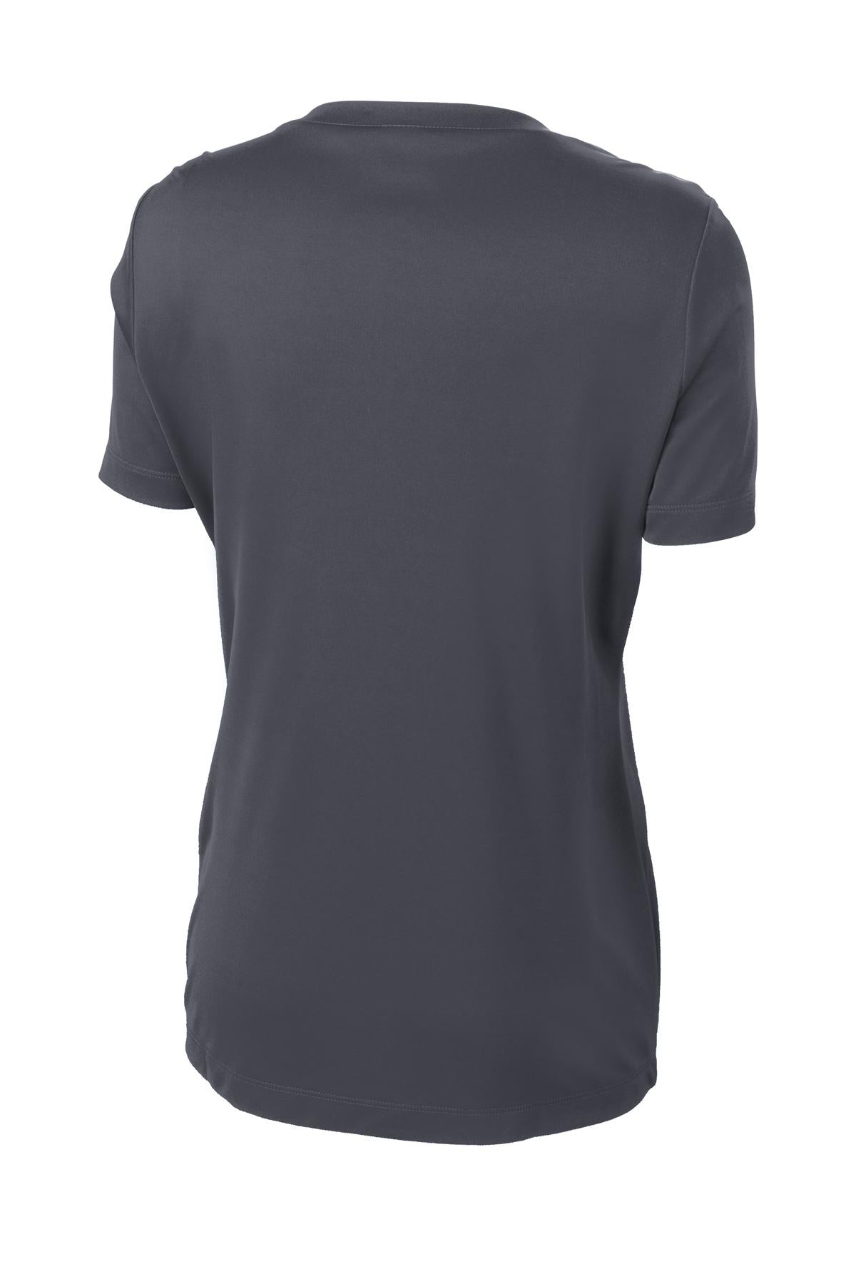 Rear View of Iron Grey Sport-Tek Women's PosiCharge Competitor V-Neck Tee. LST353
