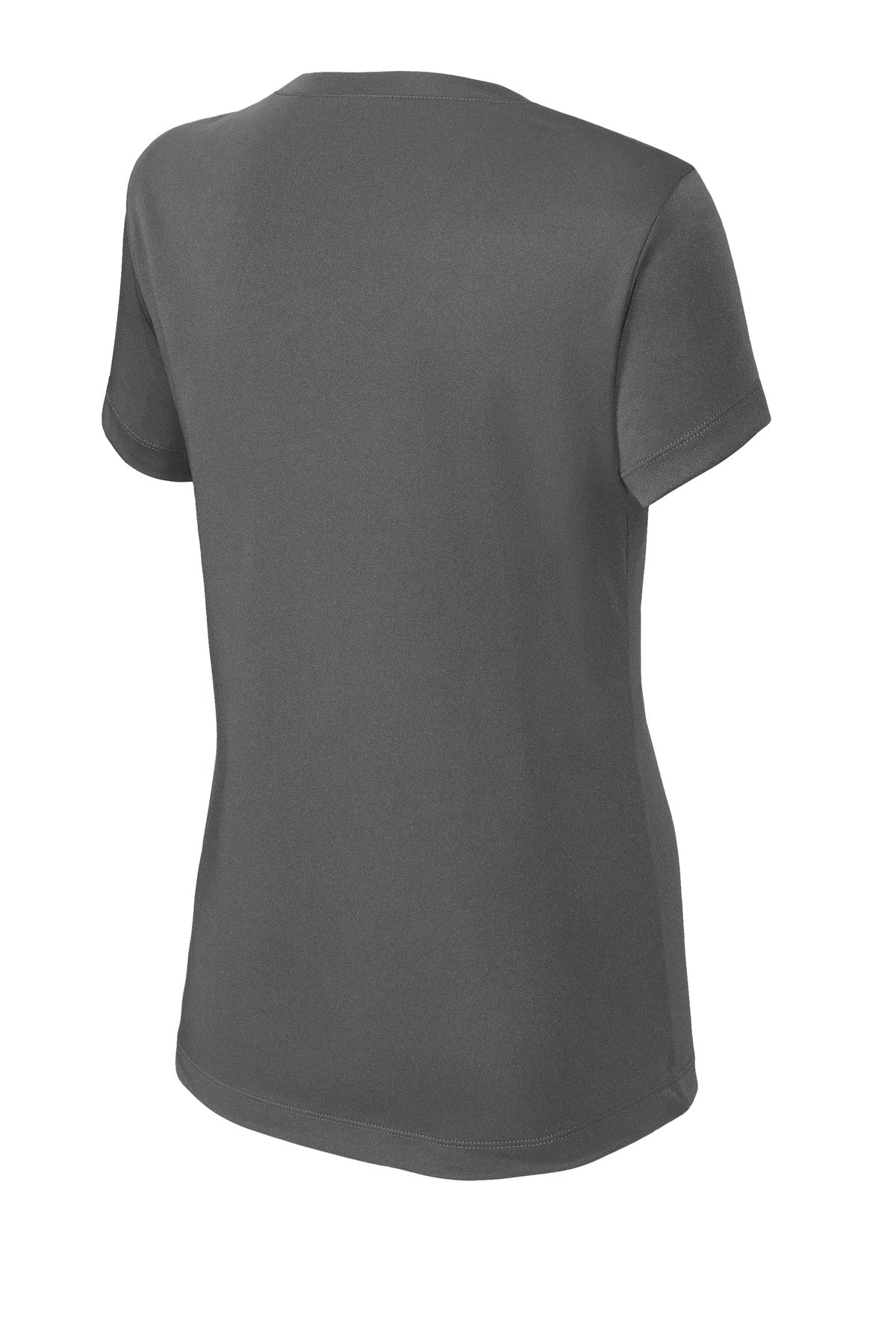 Rear View of Iron Grey Sport-Tek Women's PosiCharge Competitor V-Neck Tee. LST353