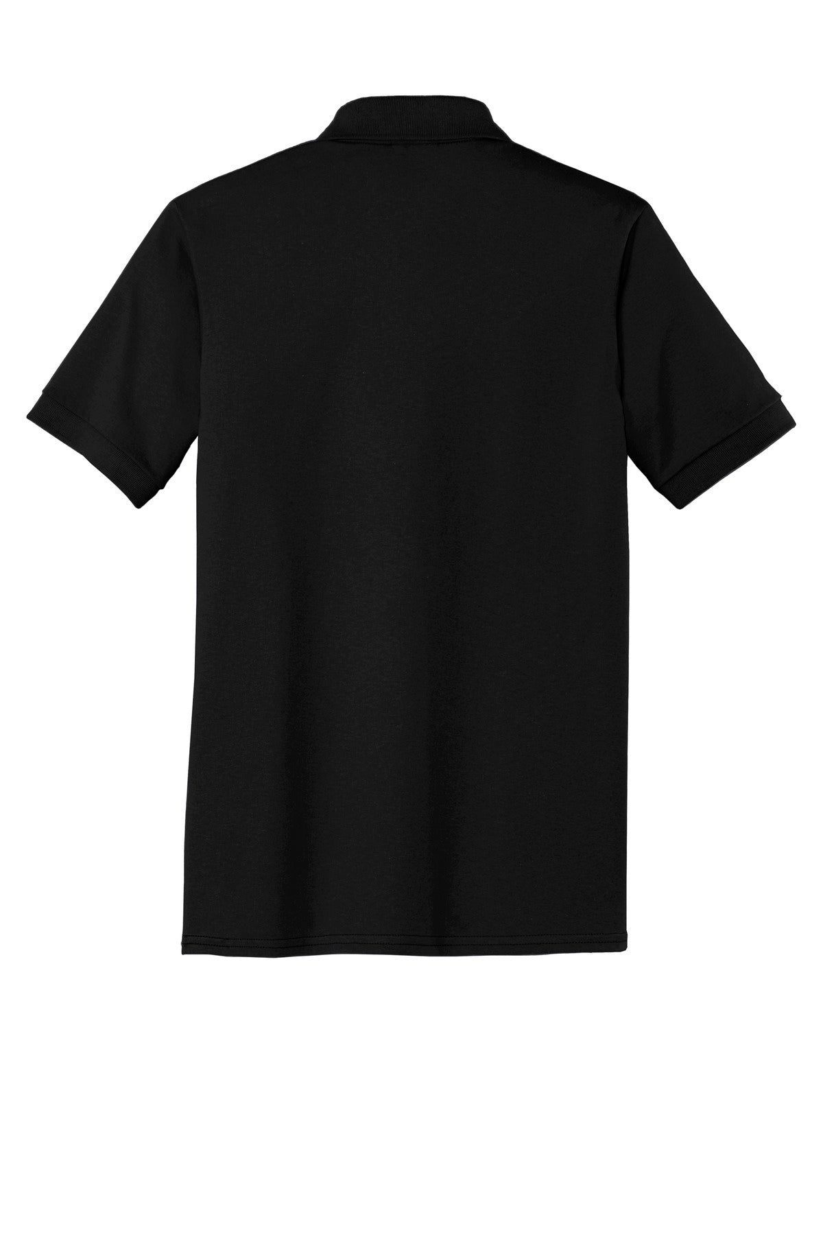 Rear View of Jet Black Port & Co Core Blend Jersey Knit Polo. KP55