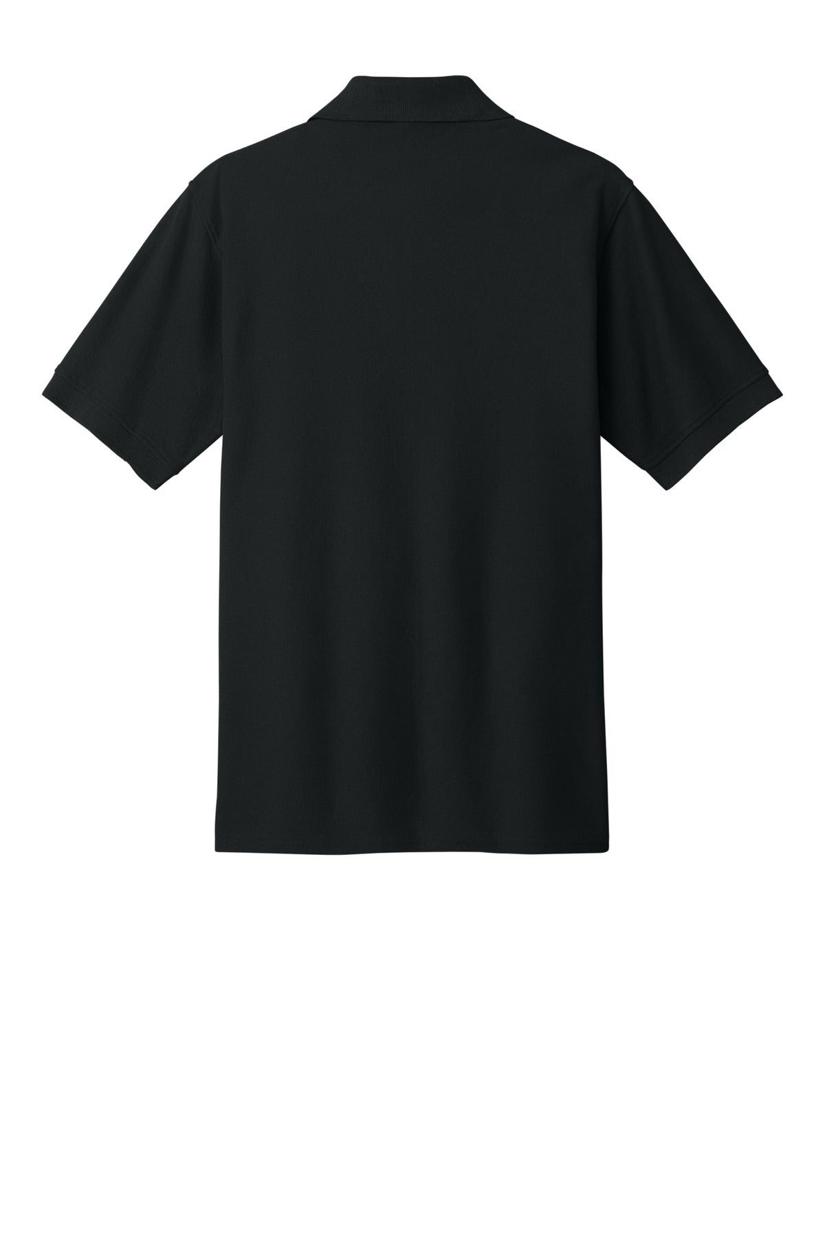 Rear View of Jet Black Port & Co Core Blend Pique Polo. KP155