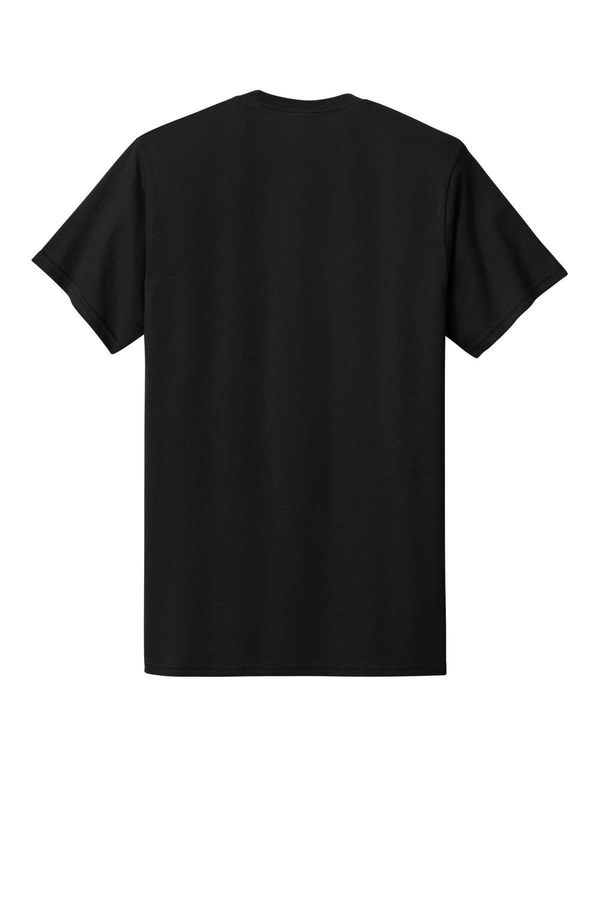 Rear View of Jet Black Port & Co Core Cotton Pocket Tee. PC54P
