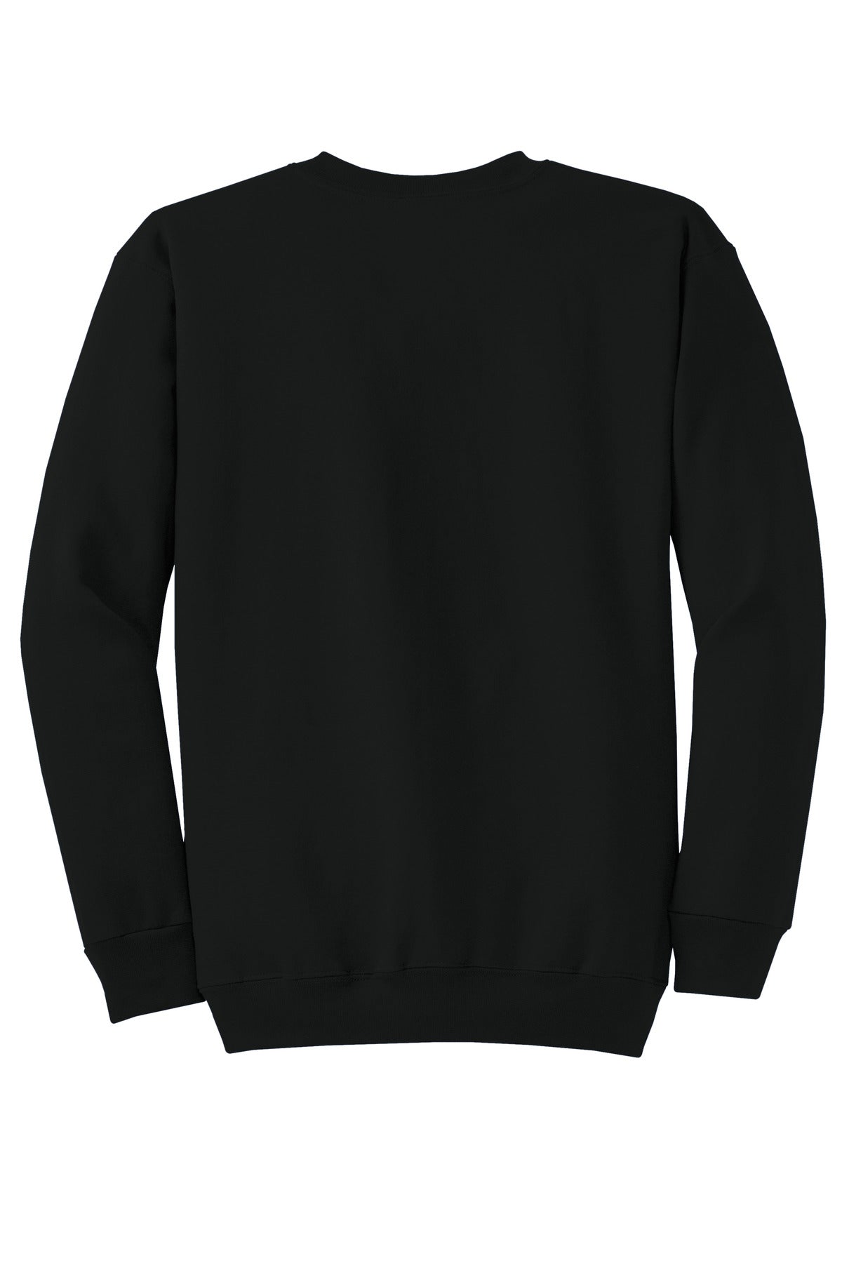 Rear View of Jet Black Port & Co Core Fleece Crewneck Sweatshirt. PC78