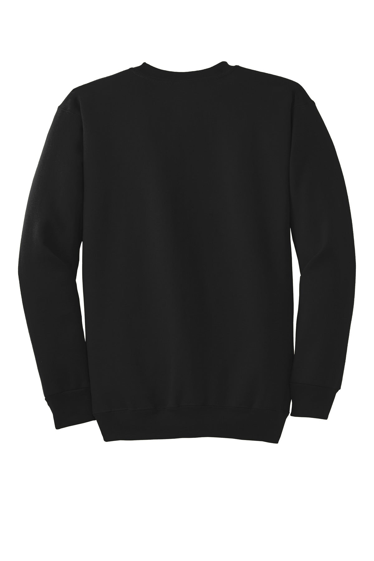 Rear View of Jet Black Port & Co Essential Fleece Crewneck Sweatshirt. PC90