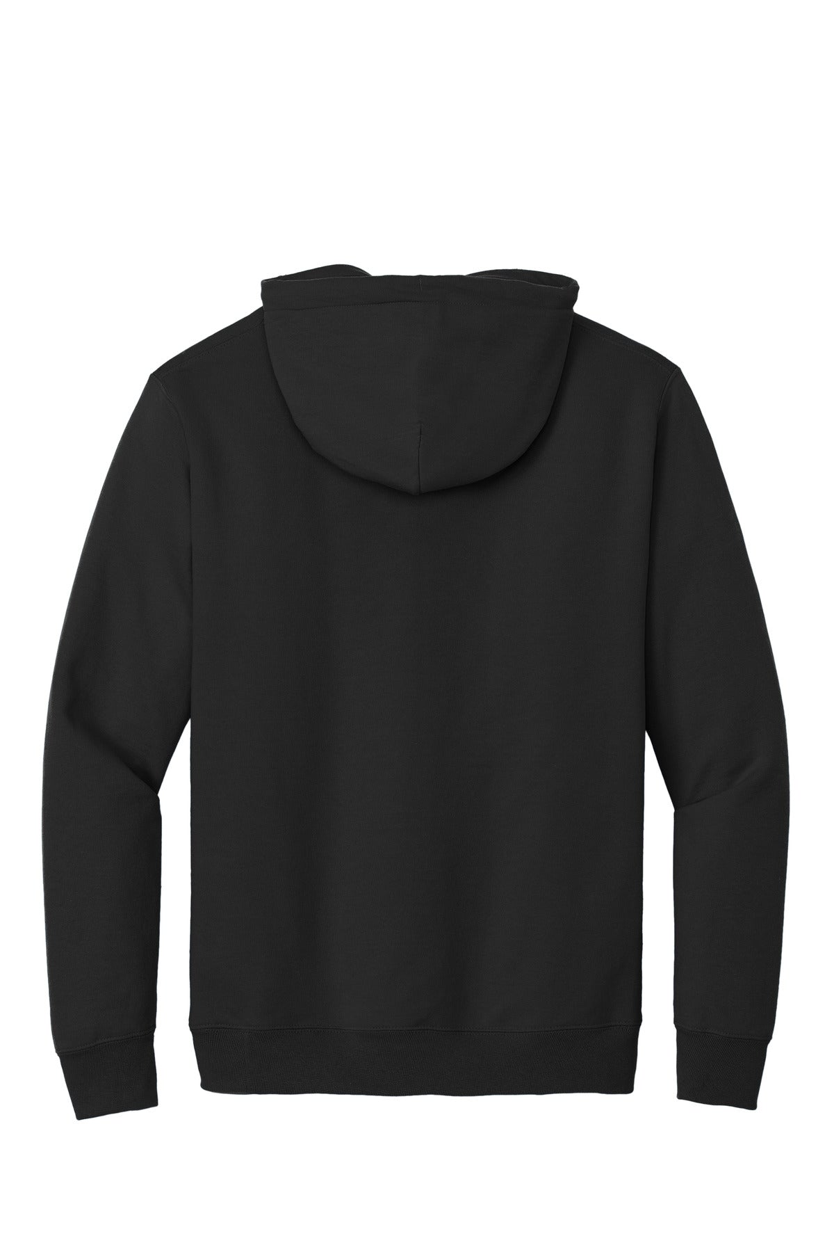 Rear View of Jet Black Port & Co Essential Fleece Pullover Hooded Sweatshirt. PC90H